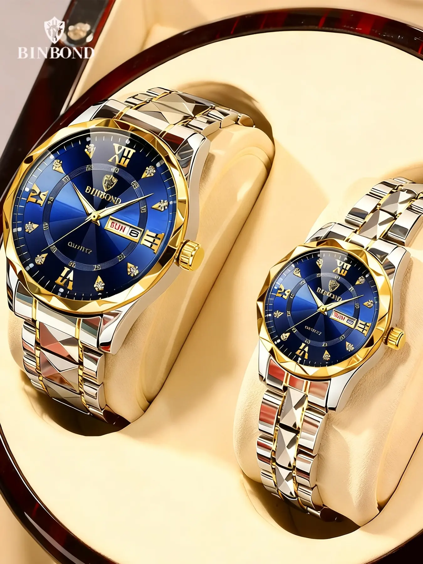 2pcs Binbond B2521 Couple Watches, Dual Calendar, Luxury Dial Design, Valentine's Day Gift, Fashion Wristwatch, Water Resistant Watch, Waterproof Quartz Watch, Quartz Analog Watches, Quartz Movement, Watch Set, Fashionable Wristwatch, High End Watch