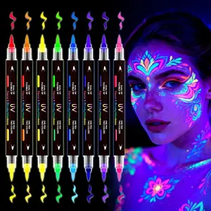 Glow-In-The-Dark Face Paint Pens Set of 8, 16 Colors, Waterproof Temporary Tattoos, Halloween Makeup, Birthday Party Supplies