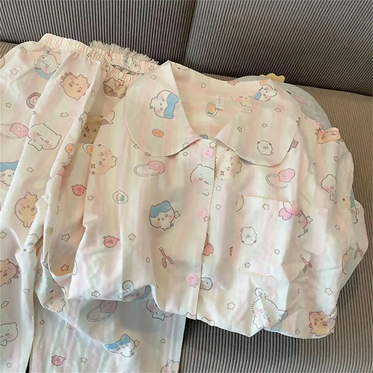 Anime Chiikawa Hachiware Women's Spring Autumn Pajama Set Long Sleeved Long Pants Pajamas New   Fashion Student Home Suit Gift
