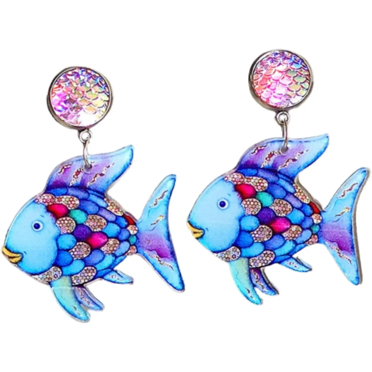 Rainbow Fish Earrings   Rainbow Fish Whale  Drop Dangle Earring Teacher Earrings for Teachers, Educators, Librarians  to School
