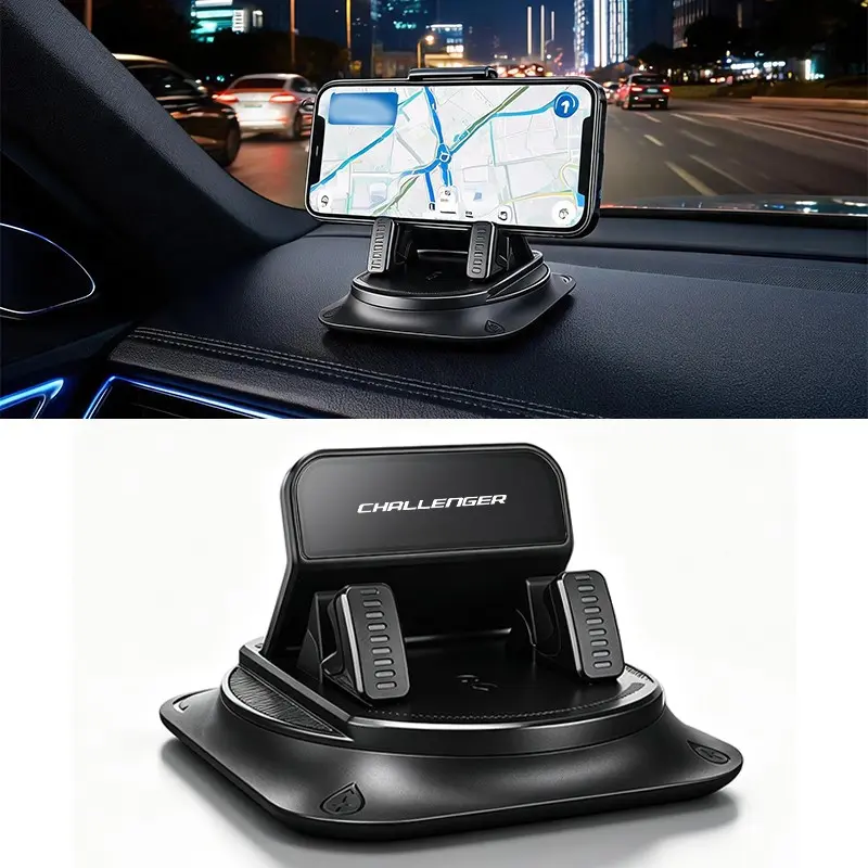 Dodge Challenger Car Disc Phone Holder, 360° Rotating Anti-Slip Stand, Holds Most Smartphones with Cases, Central Control Navigation