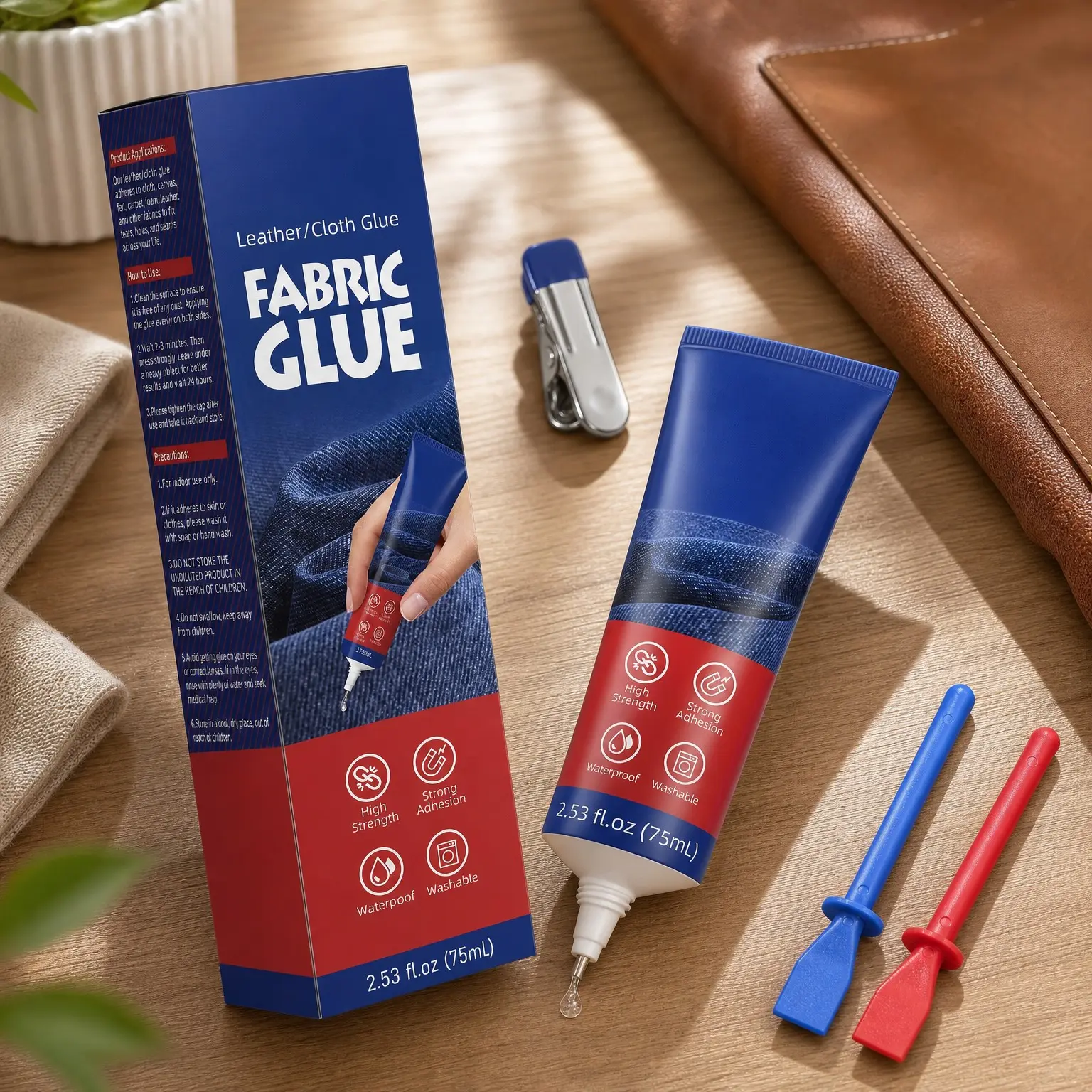 Permanent Fabric Glue for Clothing Washable 75ml, Clear Adhesive for Patches, Sewing, Upholstery, Repair, Cotton, Denim, Flannel, Rhinestones, Polyester