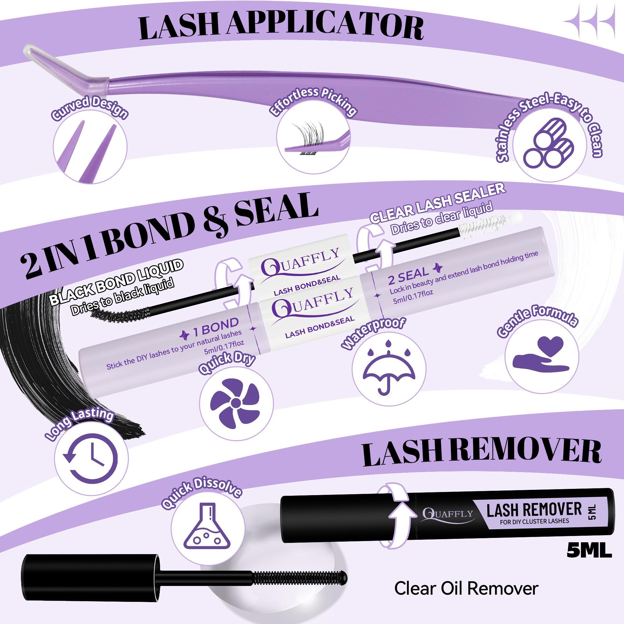 Mixed Length Eyelash Extension Kit, 1 Set Individual False Eyelashes with Tweezers & Glue, Natural Look Eyelash Extensions, Self Grafting Eyelash Clusters, DIY Lash Cluster