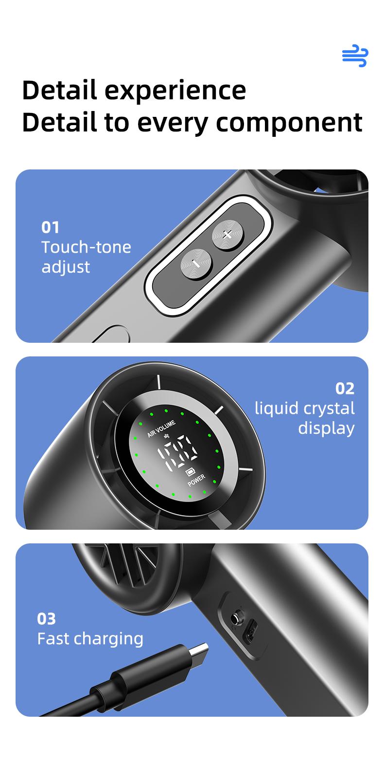 Portable Handheld Turbo Fan, 100-Speed Stepless Adjustable, 13000RPM High-Speed Motor, 7.6m/s Powerful Airflow, USB Rechargeable Mini Fan with LED Digital Display, Long-Lasting Cooling for Travel, Office, Outdoor Activities, Summer Gift