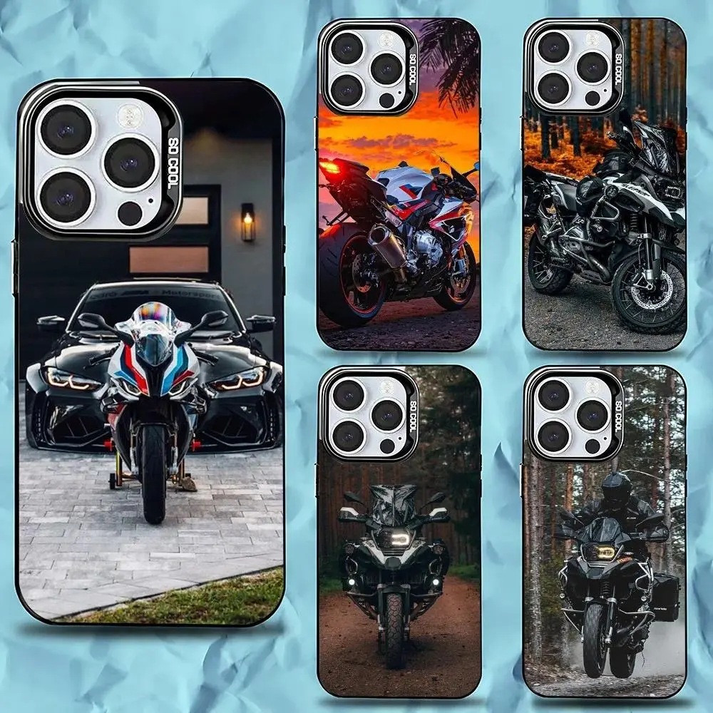 BMW Motorcycle Phone Case, Black Matte Hard Plastic Bumper with Personalized Protection, Multi-Model Accessories for iPhone 11-17 Pro Max/Plus & Samsung Galaxy S23-S25 Motorbike Cover