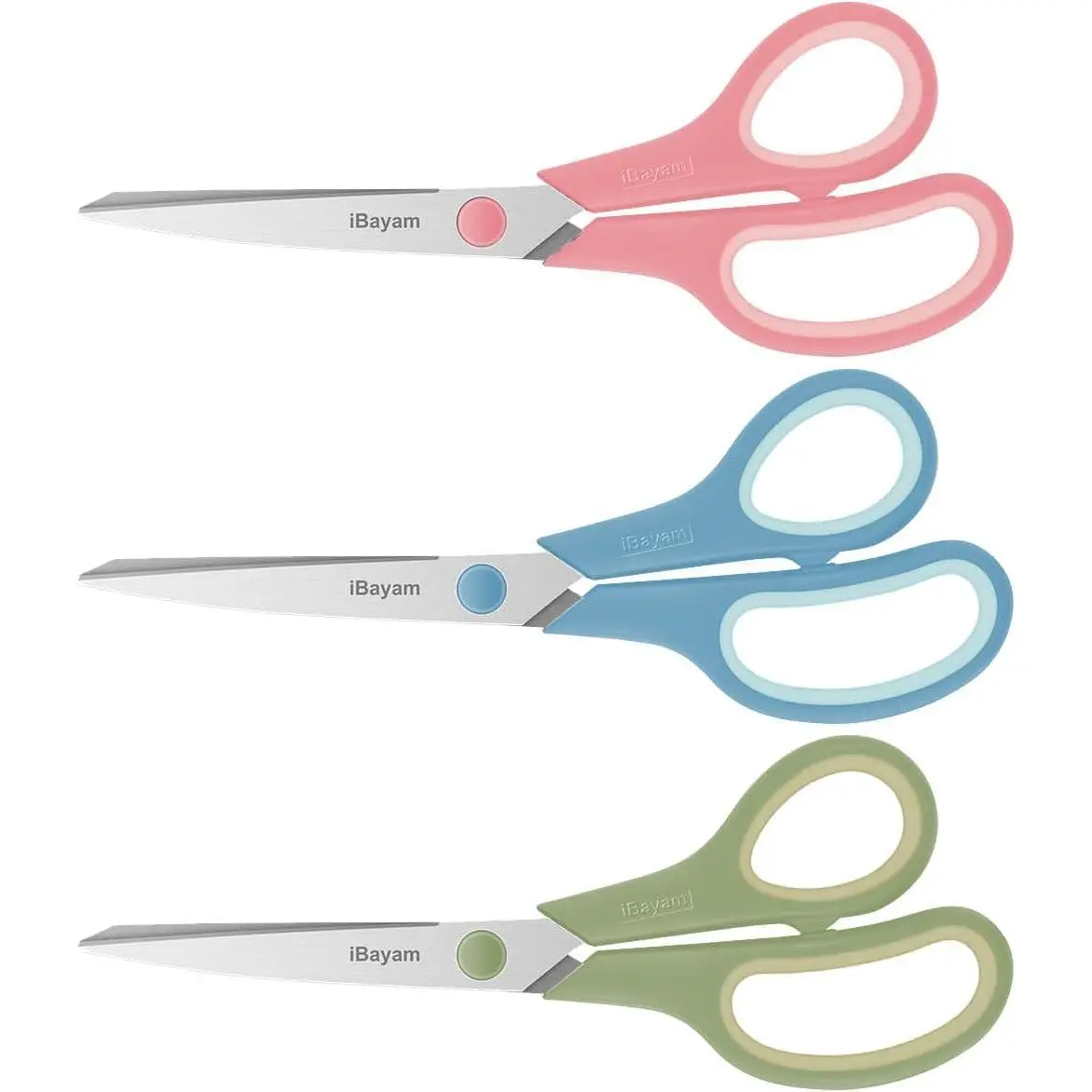 8.5" Pastel Scissors All Purpose Duty 3Pack, 2.5mm Blade| Soft-grip| Left/Handed| Cuts cardboard,, vinyl &| office, classroom, school & craft desk