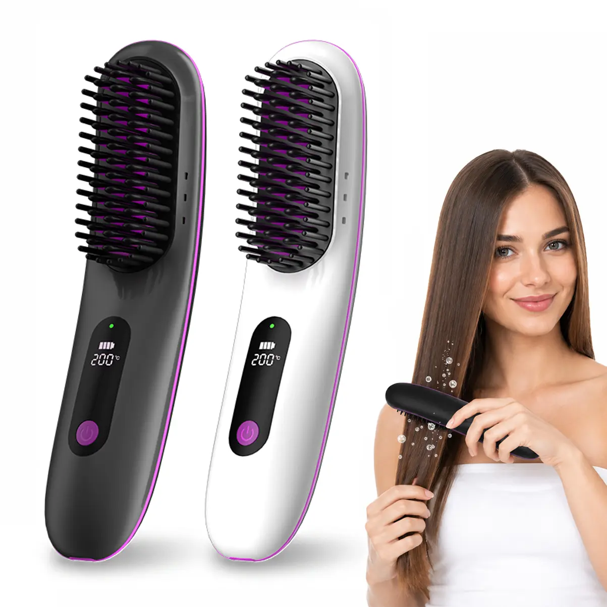 Wireless Plasma Hair Straightening Comb, 5200mAh Battery, 6-Channel 5B Ions, 3 Heat Settings (160-200°C), MCH Quick Heat, Auto Shut-Off, Straighten & Curl, Gift for Girlfriend