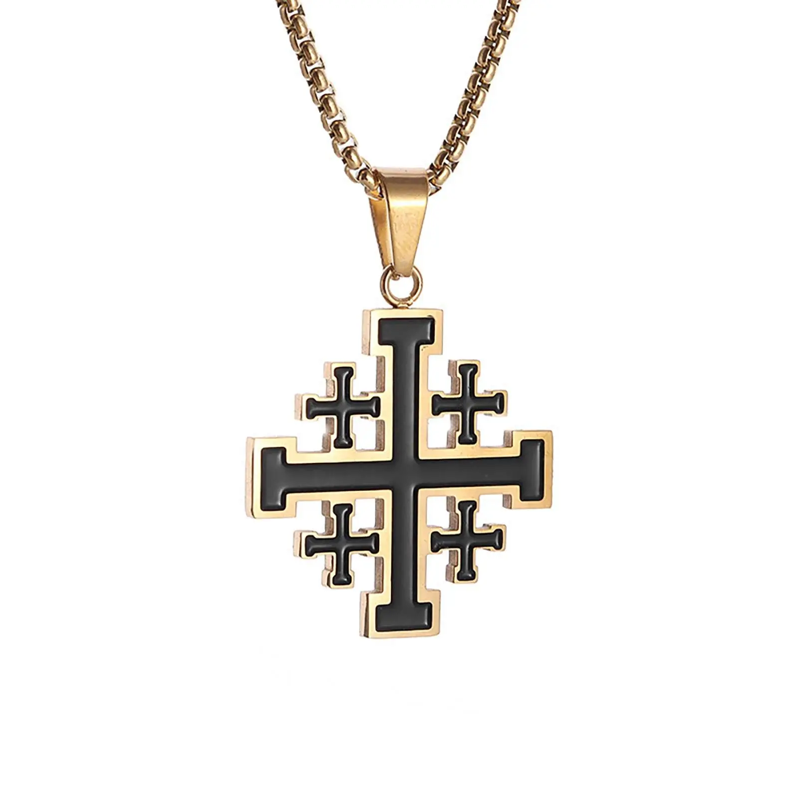 Jerusalem Cross Relief Pendant Necklace, Stainless Steel Emblem Charm, Christian Amulet Chain Jewelry for Men and Women, Chain Jewelry Necklaces, Cross Relief Necklaces