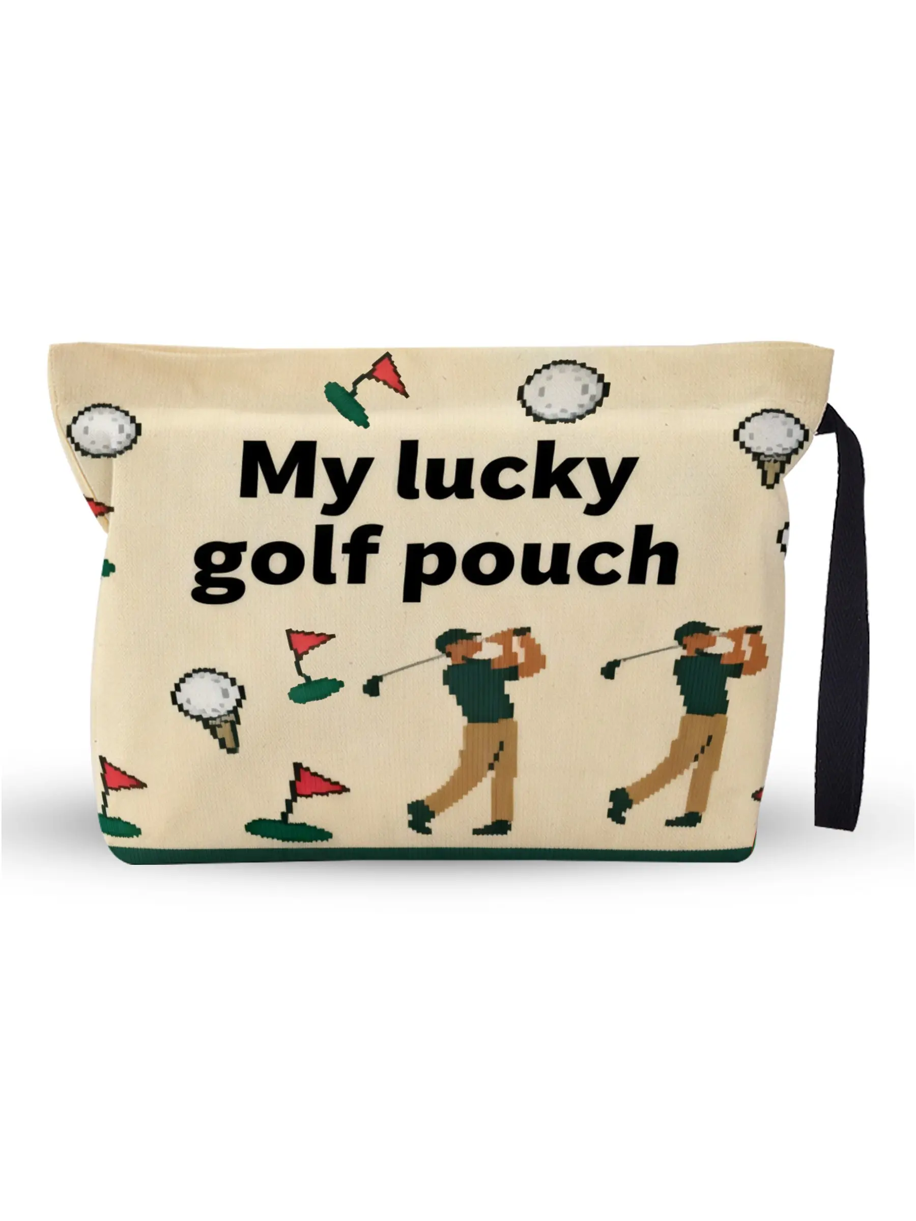 “My Lucky Golf Pouch” Retro Pixel Golf Organizer Bag - Large Capacity Toiletry & Accessory Storage with Wrist Strap & Lining, Great Gift for Him (Dads, Brothers, Golf Enthusiasts) - Perfect for Father’s Day, Birthday, Christmas, Golf Trips & Daily Use