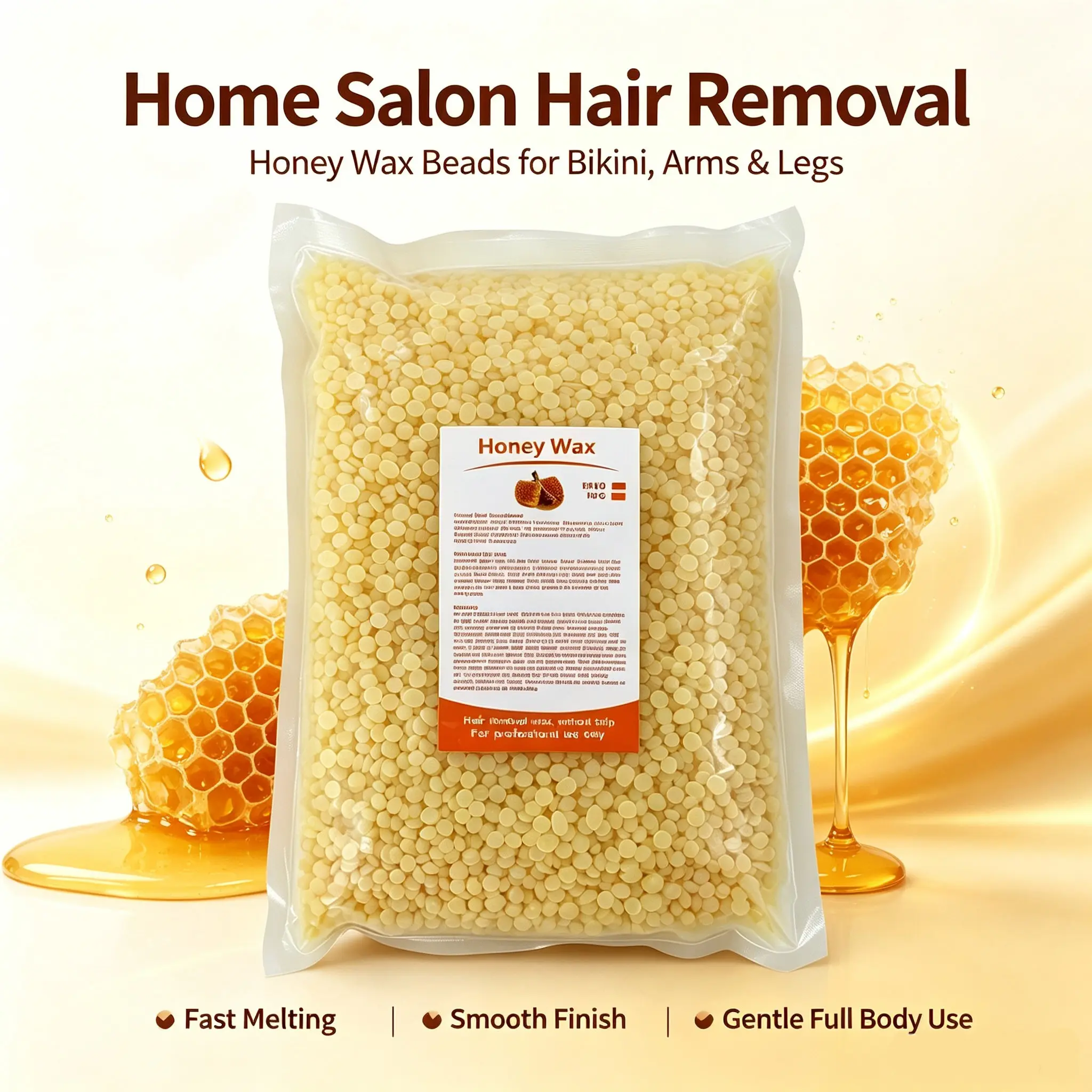 2.2 lbs-Hair Removal Hard Wax Beans-Honey Scent-Gentle Wax Formula-For Hair Removal-Suitable for All Areas-Sensitive Skin Care and Smooth Salon Experience-Home Hair Removal Kit