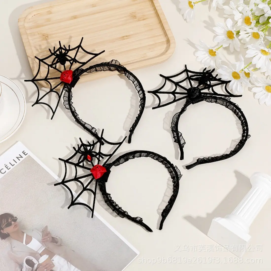 Women's Gothic Black Lace Spider Web Headband - Adult Cosplay Prop, Stainless Steel Frame, No-Fuss Spooky Halloween Party Hair Accessory