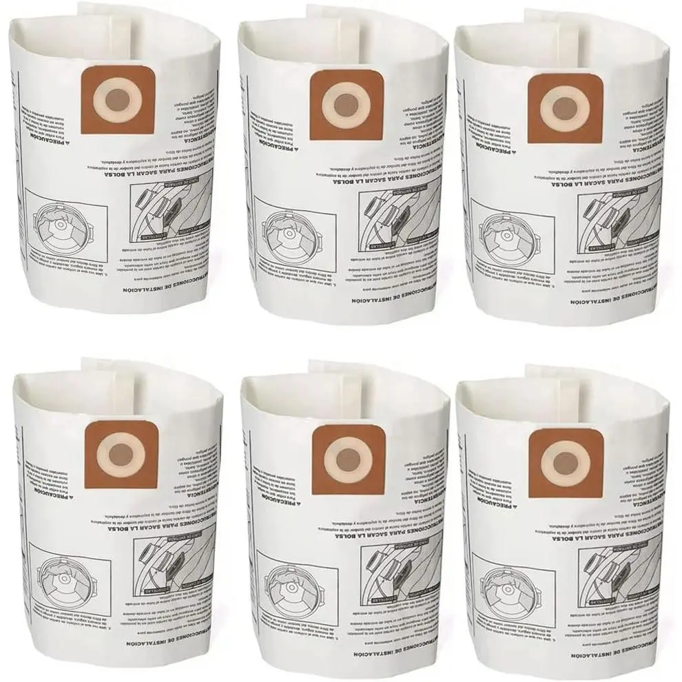 6-Pack Vacuum Bags, for 16 to 20 Gallon Shop Vac, Dust Collection Bags