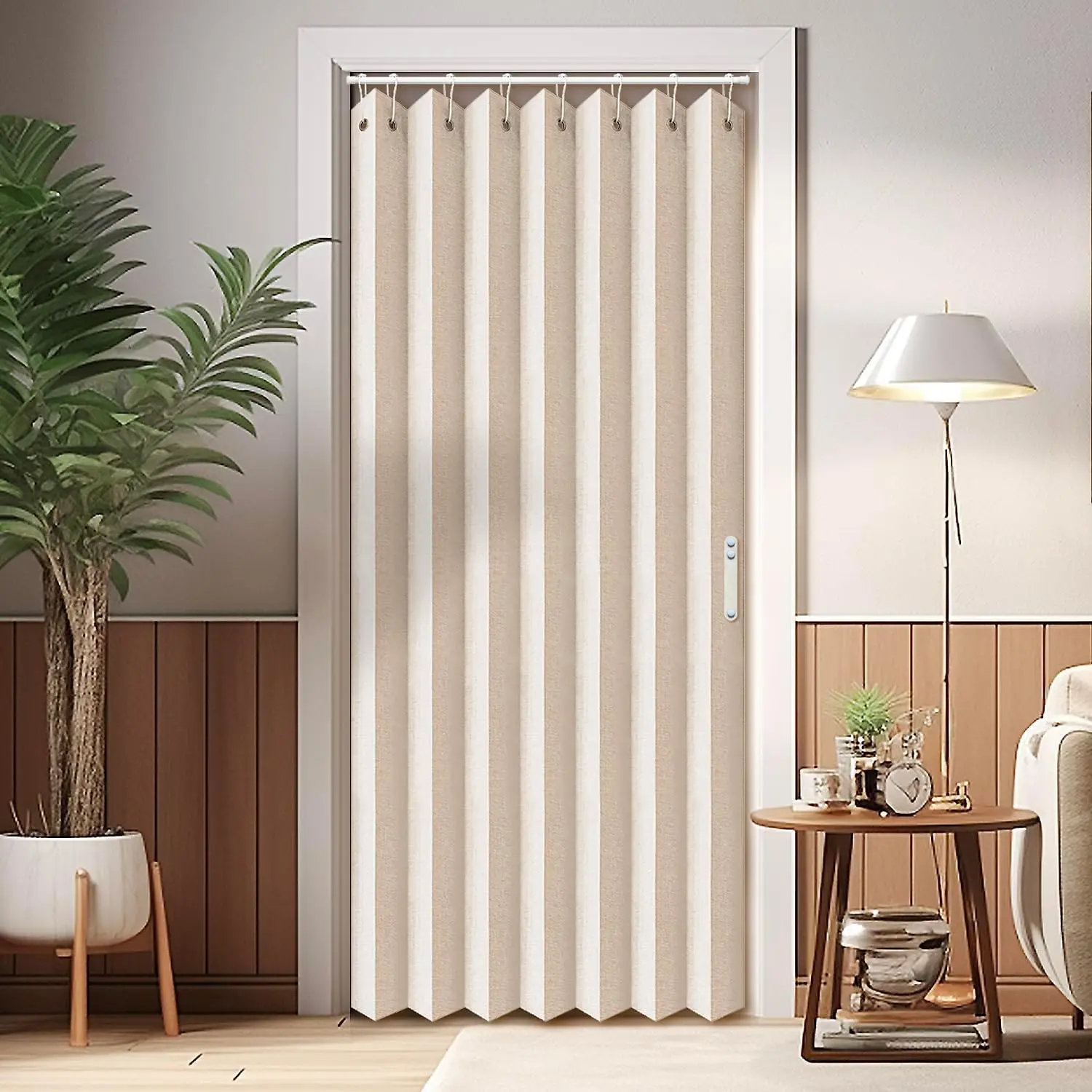 Accordion Style Pleated Folding Door Curtain for Closet, Doorway and Room Divider, 1 Panel, W39 x L78, BeigeGift