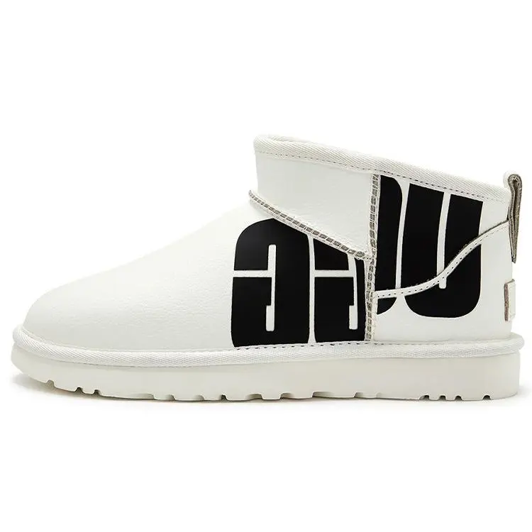 UGG Two-Layer Cowhide Round Toe Flat Warm Plush Ankle Snow Boots 1129270-PDWH