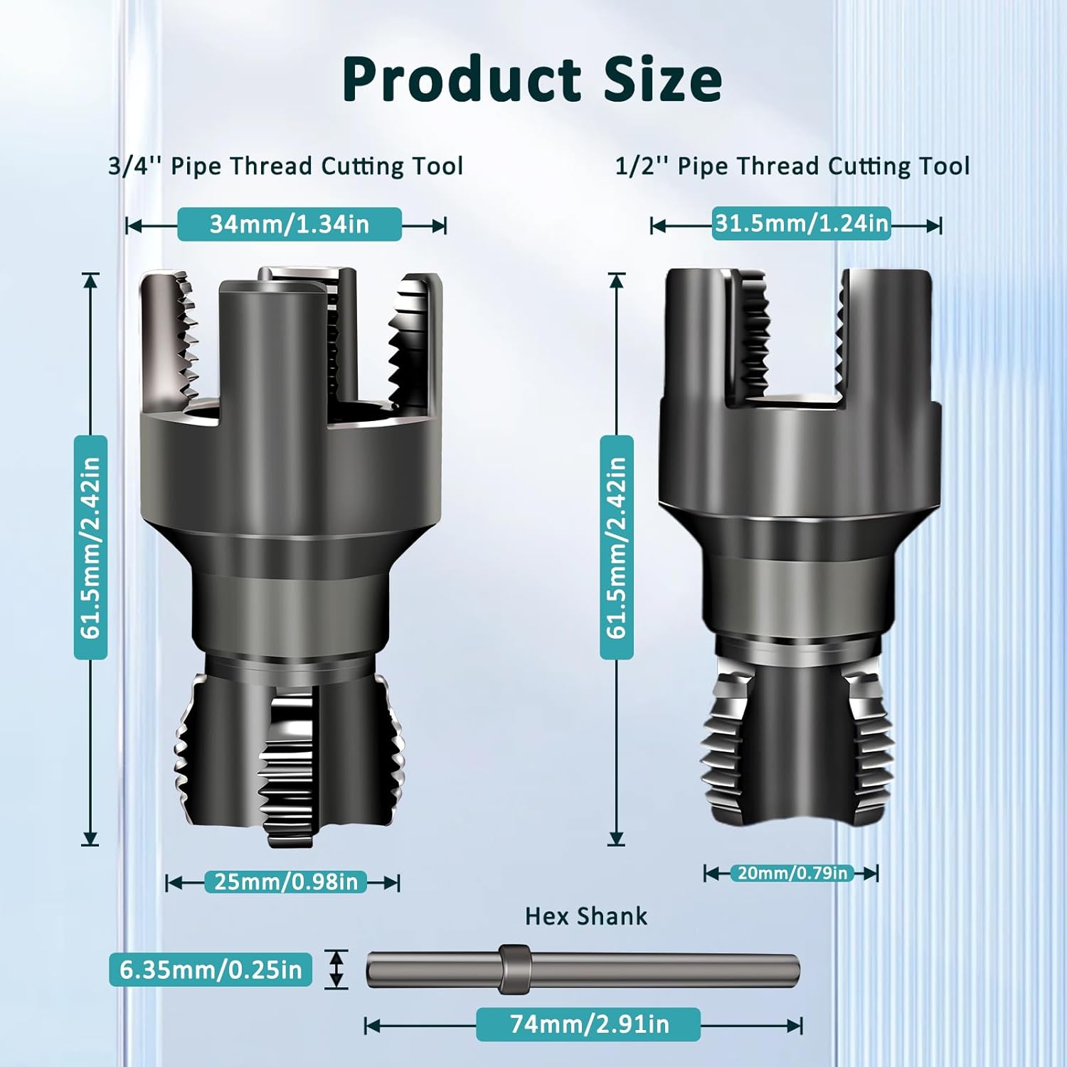 2 count Integrated Internal & External Pipe Threading Tool - 1/2" & 3/4", Upgraded Dual-Function Pipe Thread  Tool, Electric Drill Compatible Pvc & Plastic Pipe Threader Kit
