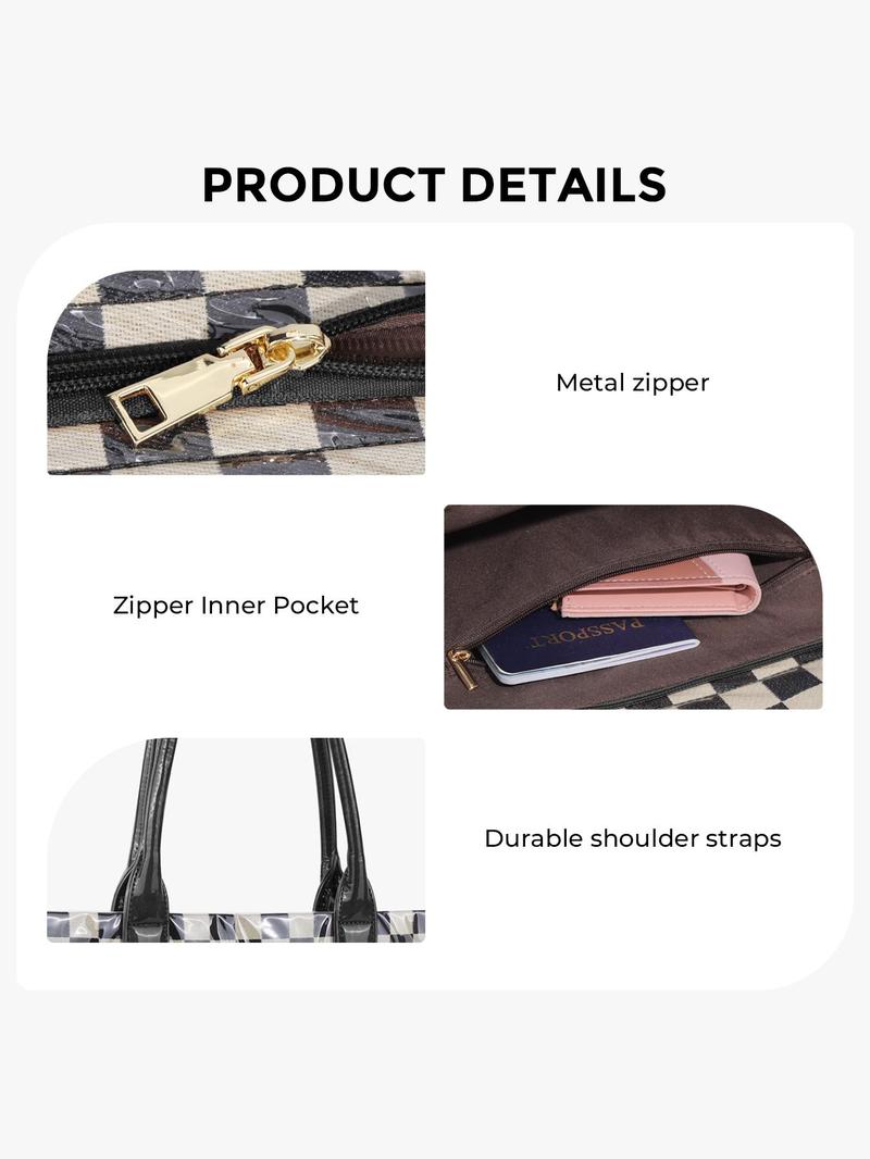 Checkerboard Pattern Stylish Tote Bag, Casual Versatile Handheld Bag, Minimalist Transparent Commute Large Capacity Bag for Women