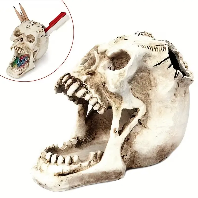 Creative Horror Large Mouth Skull Pen Holder, Home Office Desktop Storage Decor, Halloween Gift, Unique Desk Accessory, Desk Organizers, 1pc