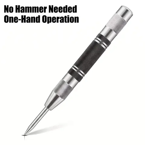 1Pc Heavy-Duty Automatic Punching Tool, Metal Hole Punch, with Anti-Slip Grip Design, Made of Heavy-Duty Chrome Steel, Suitable for Metal, Glass, Wood, Plastic Materials, Precision Marking and Drilling Guidance, Ideal for Mechanical Workshops