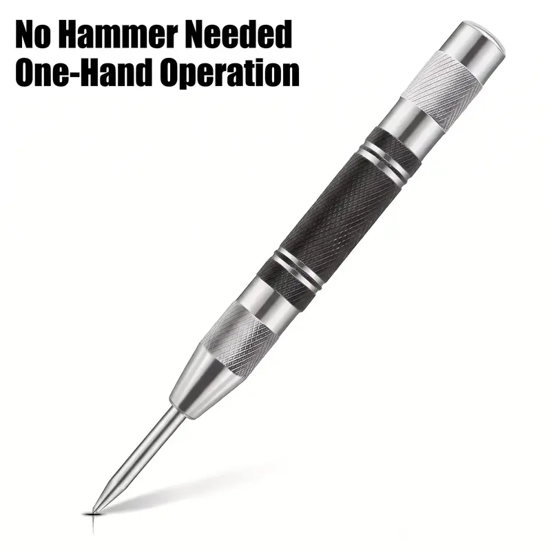 1Pc Heavy-Duty Automatic Punching Tool, Metal Hole Punch, with Anti-Slip Grip Design, Made of Heavy-Duty Chrome Steel, Suitable for Metal, Glass, Wood, Plastic Materials, Precision Marking and Drilling Guidance, Ideal for Mechanical Workshops