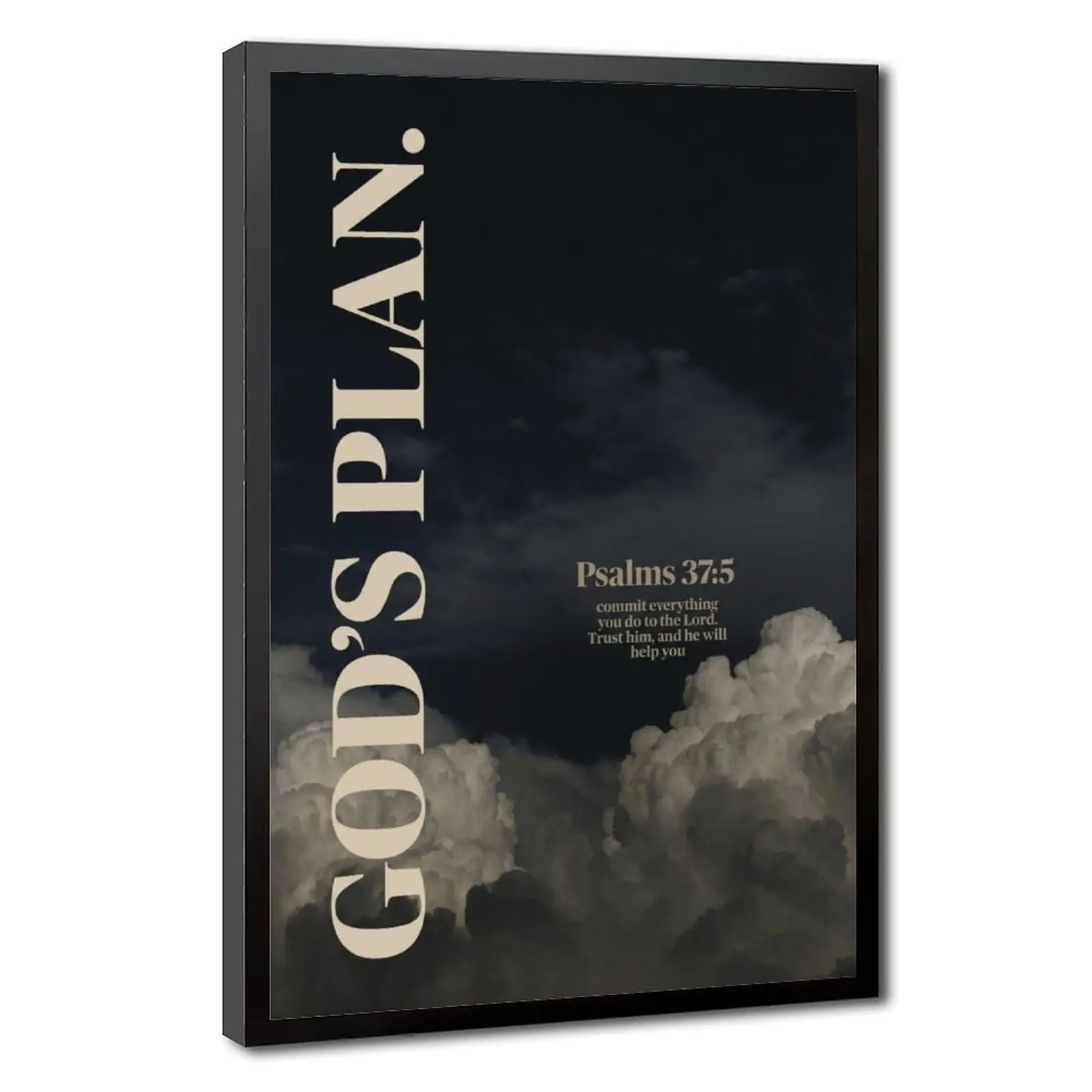 Artistic Christian Framed Wall Art Poster, God's Plan Psalm 37:5 Bible Verse Print, Faith-Based Home Decor, Inspirational Religious Gift