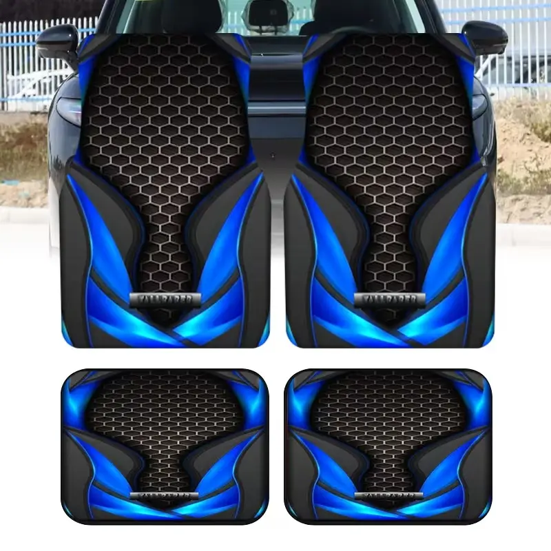 4pcs Fashionable Car Floor Mats, Blue Flame Design, Non-Slip, Universal Fit, Tesla Mdy, Suv, Holiday Gifts, Elegant Interior Decor, Car Mat Set, Automotive Mats