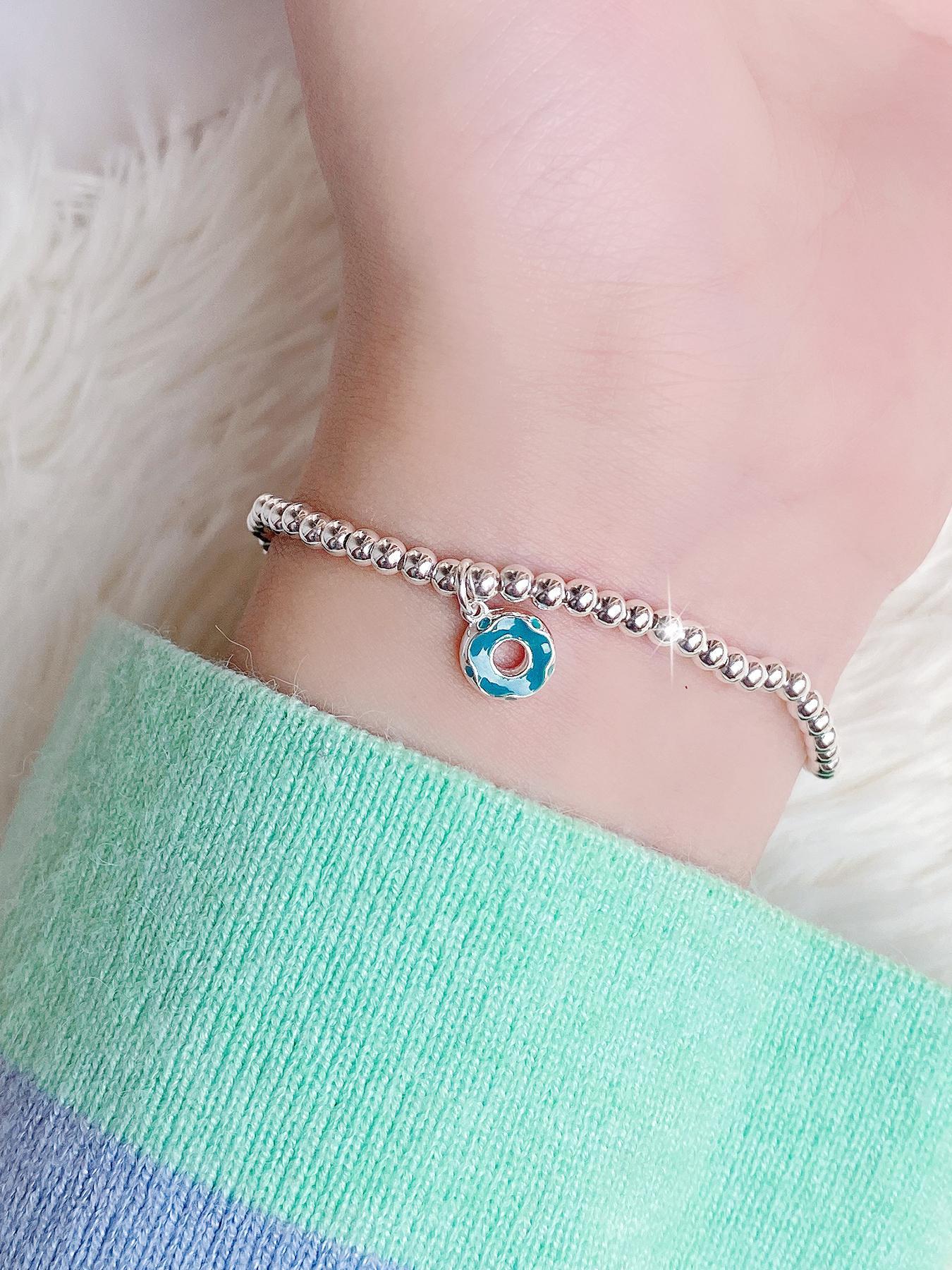 S925 Sterling Silver Cute Donut Design Beaded Bracelet with Pendant, Fashionable Jewelry for Women & Girls, Trendy All-match & Exquisite Jewelry for Birthday Gift