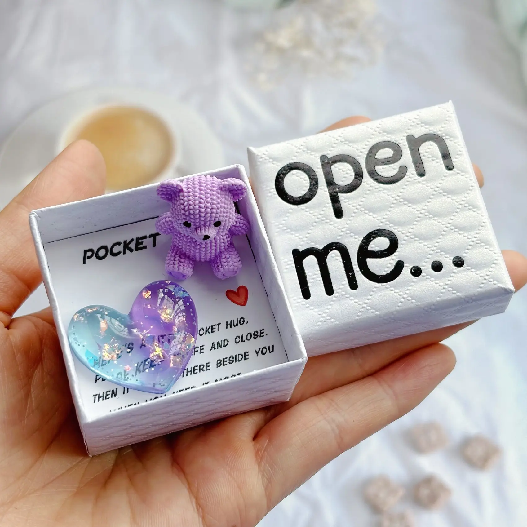 Heartwarming Bear Gift Box with Mini Card, Resin Bear & Heart Decor | Surprise Box, Matchbox Gift, Cute Animal Set, Decorative Gifts | Ideal for Graduation, Anniversary, Christmas, Birthday, Party | Gifts for Boyfriend & Girlfriend