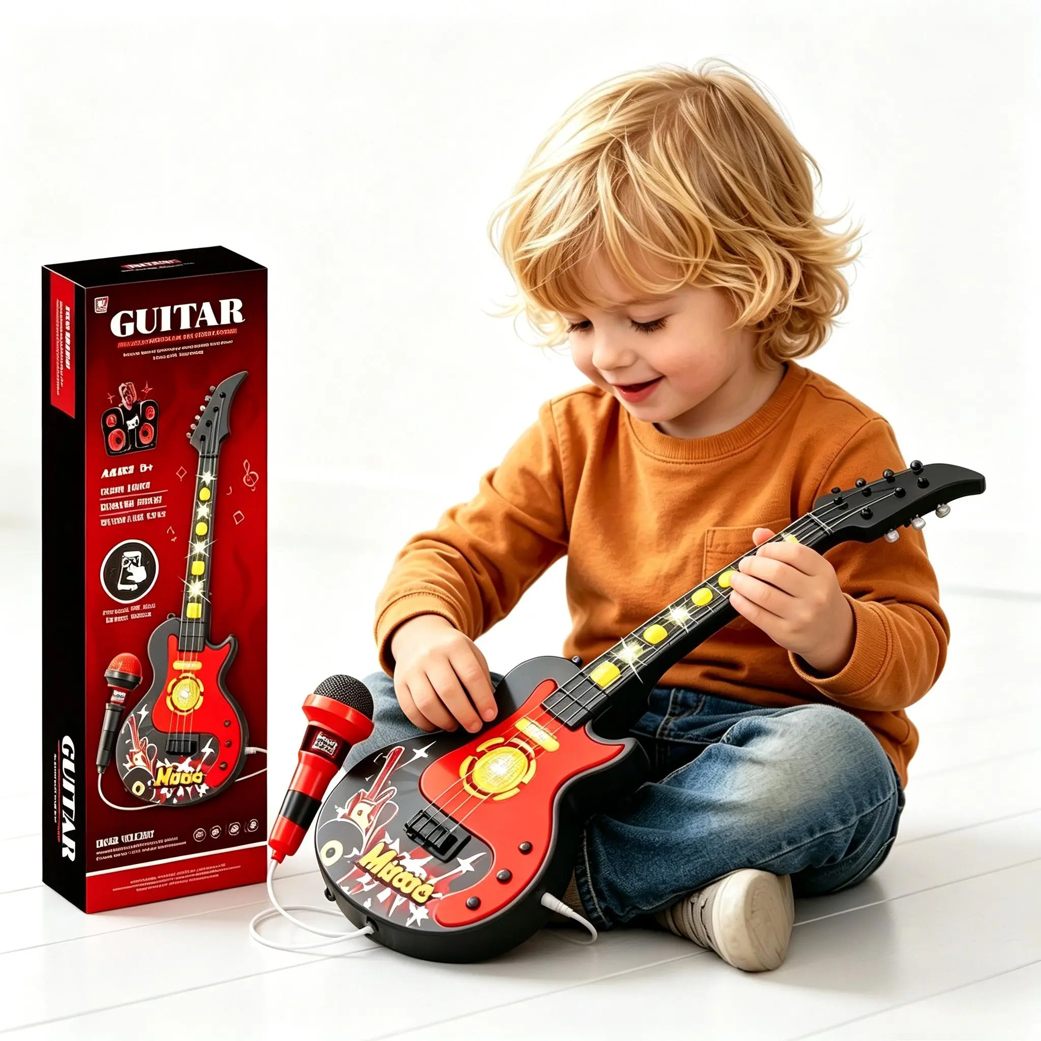 Kids Electric Guitar Toy Set - Adjustable Interactive Musical Toy with Strings, Microphone, Sound, Sensory Lights, 20.9x6.9x2.0in, Educational for Toddlers to Boost Motor Skills & Confidence, Birthday Gift, Birthdays