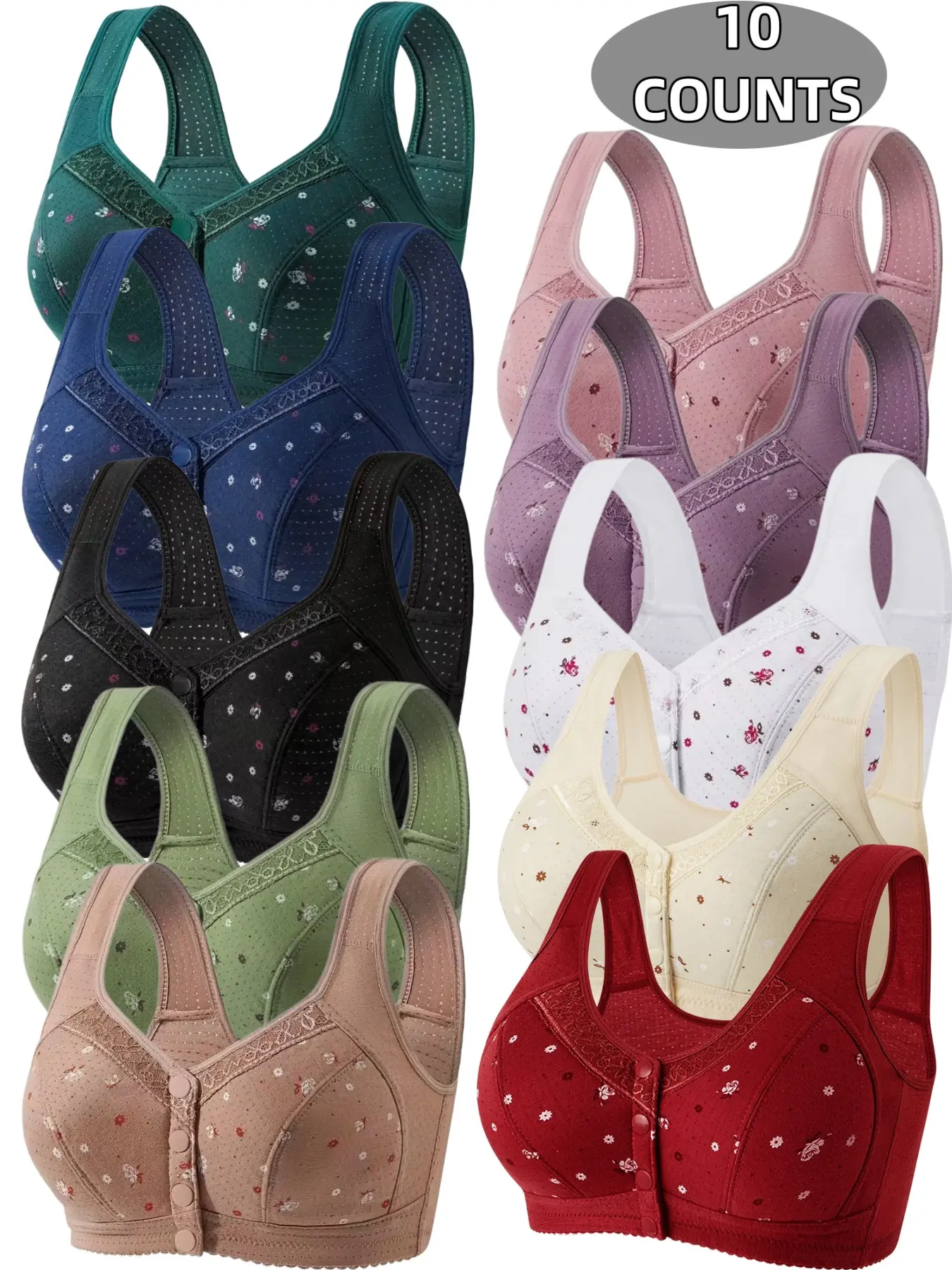 10-Pack Women's Lace Bralettes, Seamless Comfort Fit, Full Coverage, Breathable Soft Fabric, All-Seasons Min Support Lingerie