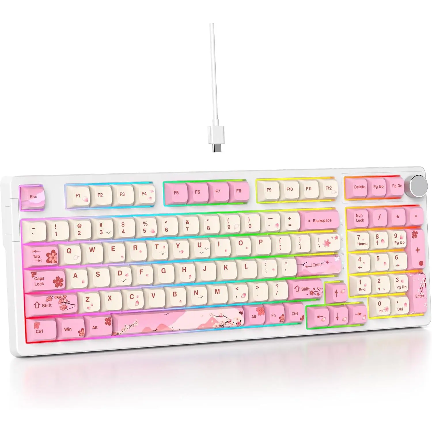 98 Ying 96% Custom Wired Mechanical Keyboard with Number Pad, Full Gasket Mount, Hot Swappable, RGB Lighting, Knob, Creamy Thocky Typing, Type-C, for Office PC Users