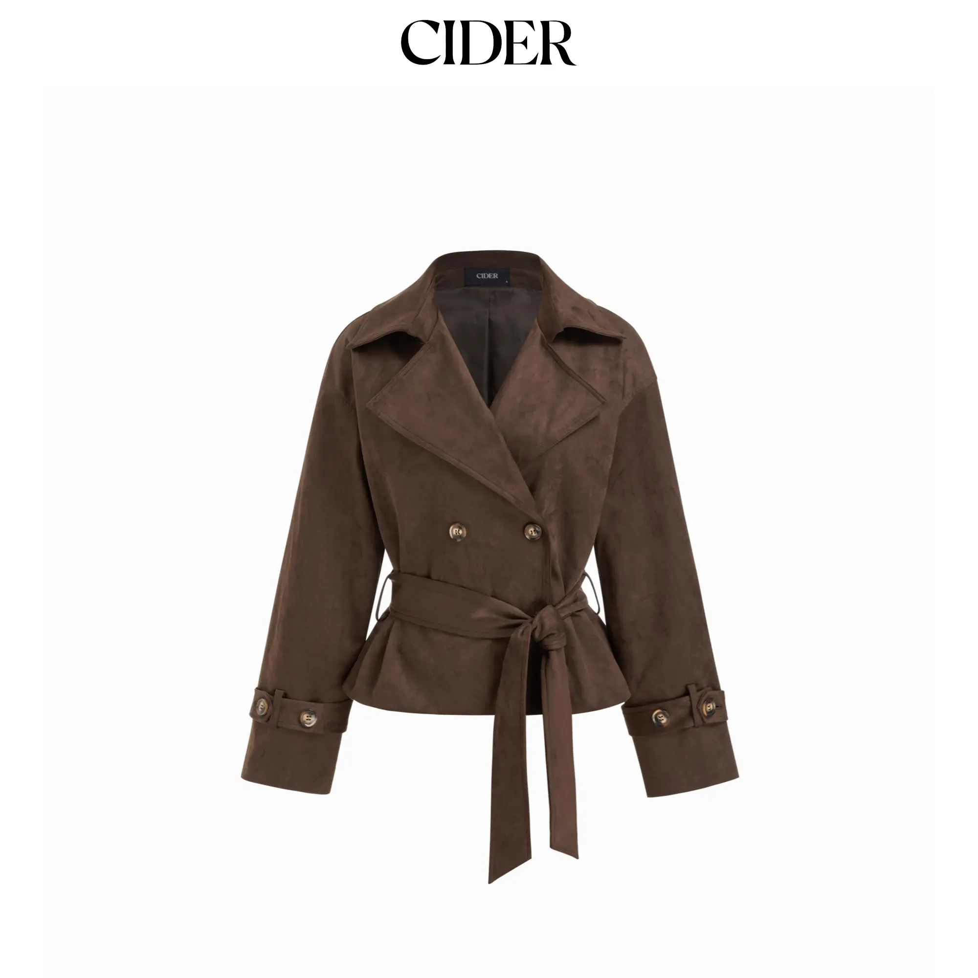 Cider Suede Collar Double Breasted Trench Coat With Belt SohoChic Cider Suede Collar Double Breasted Trench Coat With Belt SohoChic