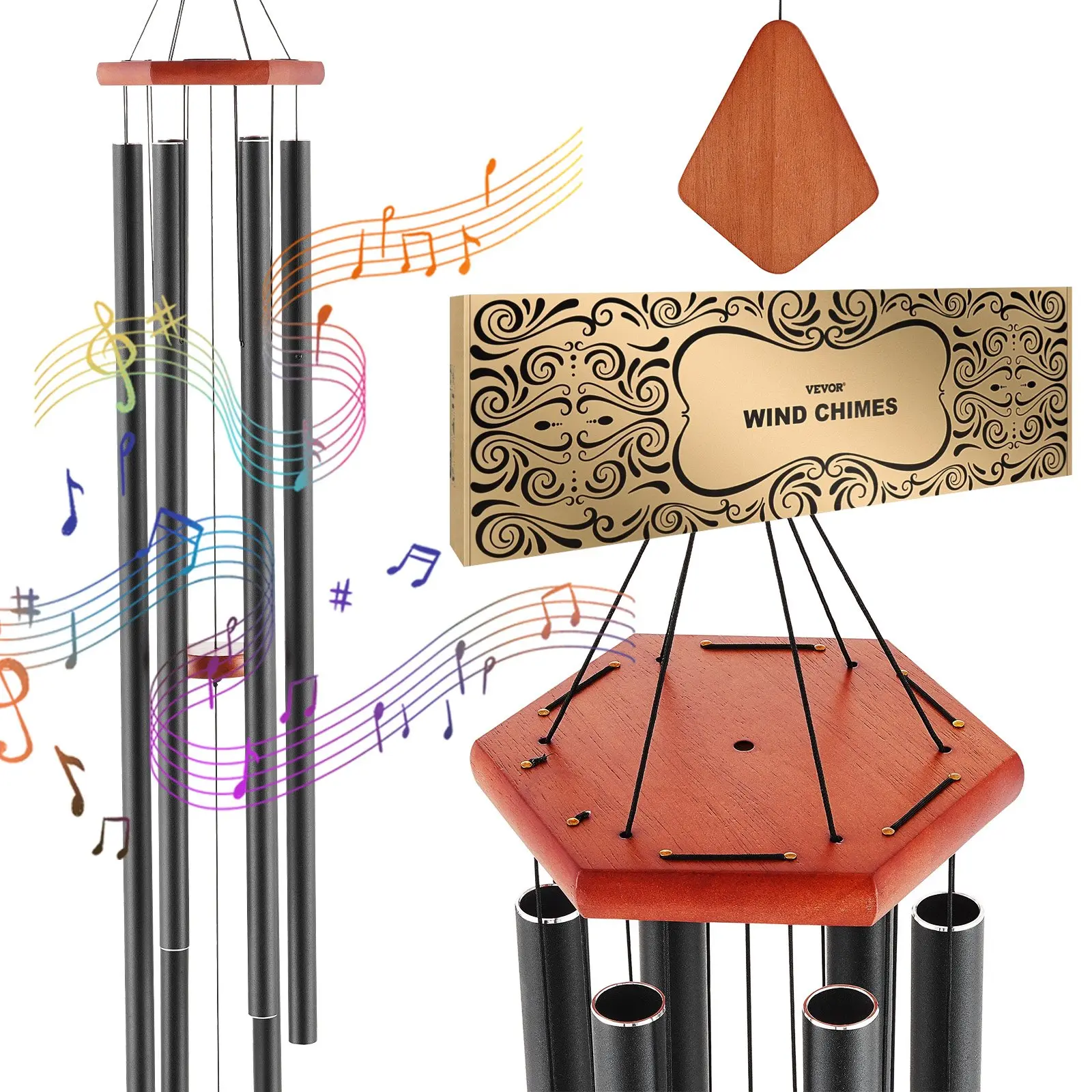 【DealsForYouDays】VEVOR Wind Chimes for Outside, 60 in, Deep Tone Wind Chimes with 6 Tubes, Unique Large Memorial Wind Chimes for Anniversary, Amazing Outdoor Decor for Your Patio, Porch, Garden and Backyard, Black