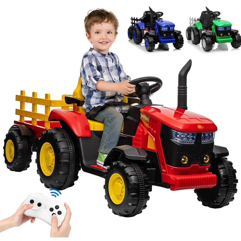 Kids Ride on Tractor with Remote Control, 12V Battery Powered Electric Tractor and 35W Dual Motors for Kids Bluetooth Music/USB, 3-Gear-Shift, Safety Belt, 7-LED Lights
