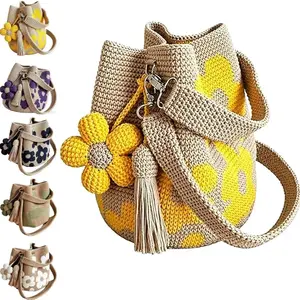 Boho Floral Crochet Bucket Bag, Fringe Handmade Crossbody Purse, Adjustable Strap, Summer Beach Casual Gift, Stylish and Unique Design