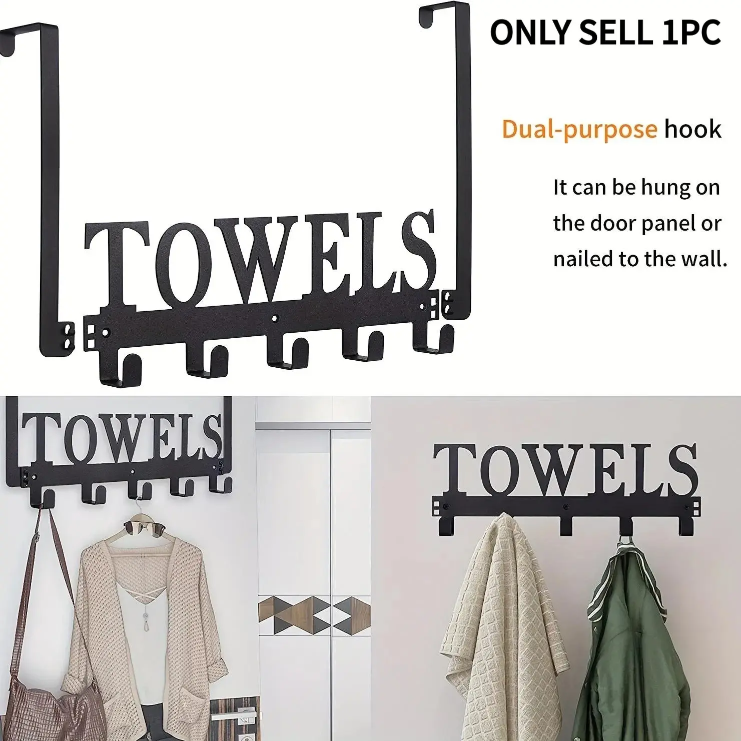 Over-the-Door Towel Hook, 1 Count Door Mount Towel Rack and Bathrobe Holder for Bathroom and Bedroom, Space-Saving Bathroom Organizer, Bathroom Accessory