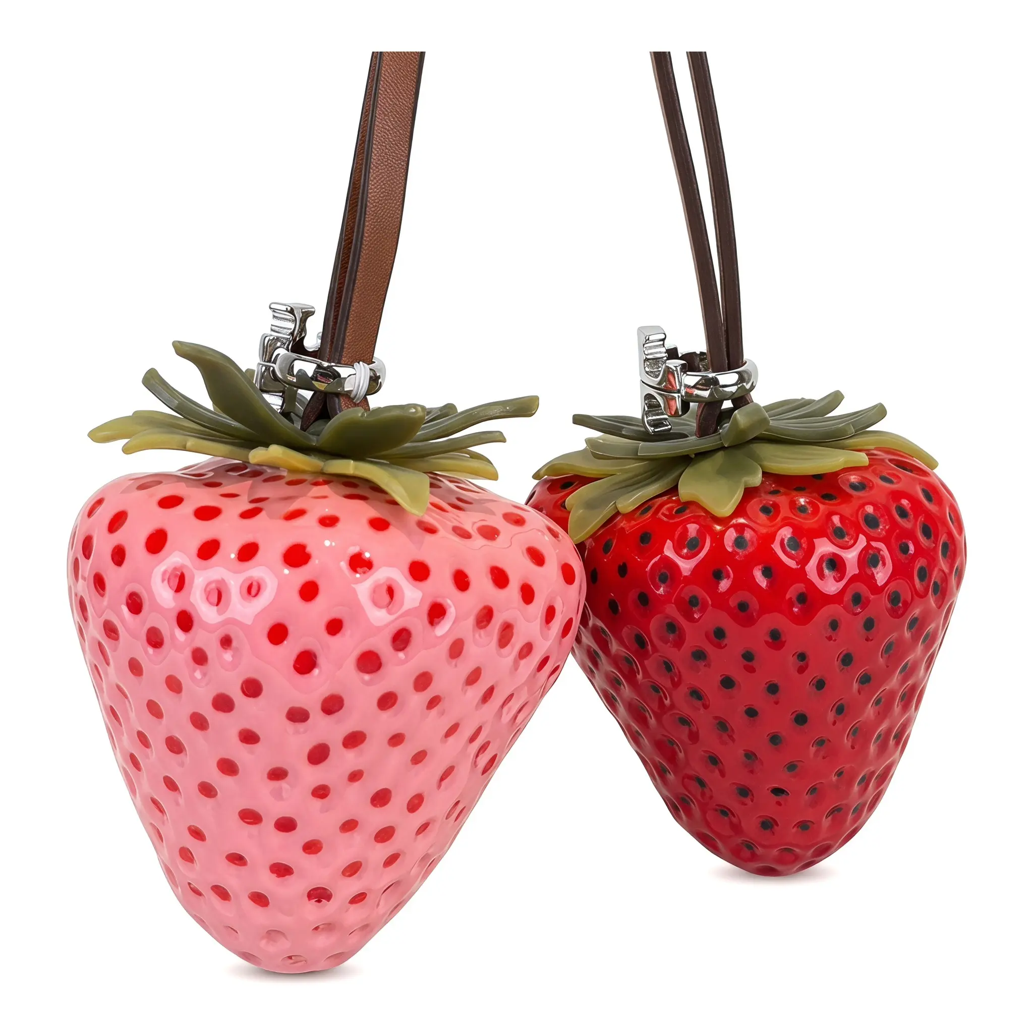 Urban Minimalist Strawberry Resin Keychain for Women & Girls, Cute Clip On Fruit Bag Charm with a Split Ring for Daily Use, Modern, Everyday, Bag Amulet, Compact Silhouette, Tote/Backpack, Durable, Lightweight, Pink Strawberries, Red Strawberries