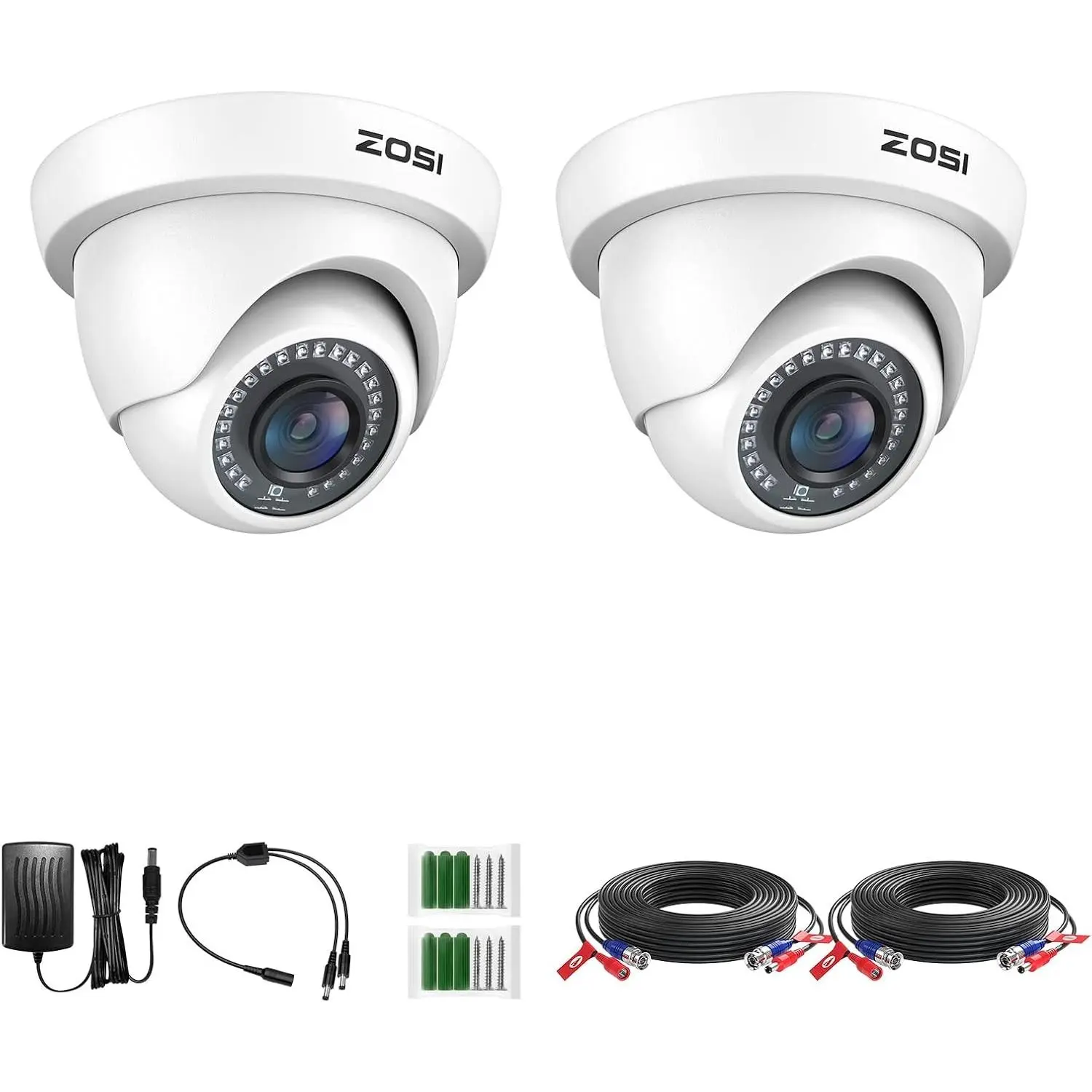 2Pack 2.0MP HD 1080P 1920TVL CCTV Dome Security Cameras Kit, White