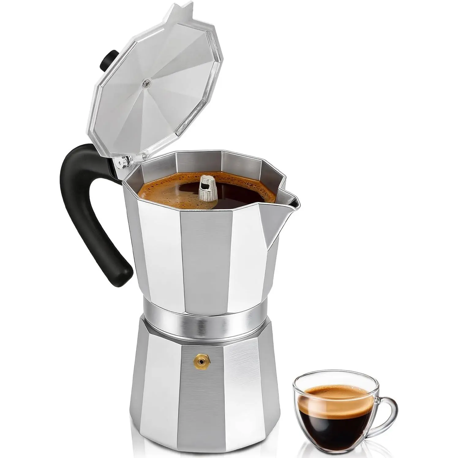 Coffee Maker Stovetop Espresso Maker 2 Cup Aluminum Moka Pot Percolator 3.3oz 100ml Easy Brewing for Electric Ceramic Stoves Home Camping Italian Cuban Café Classic Silver