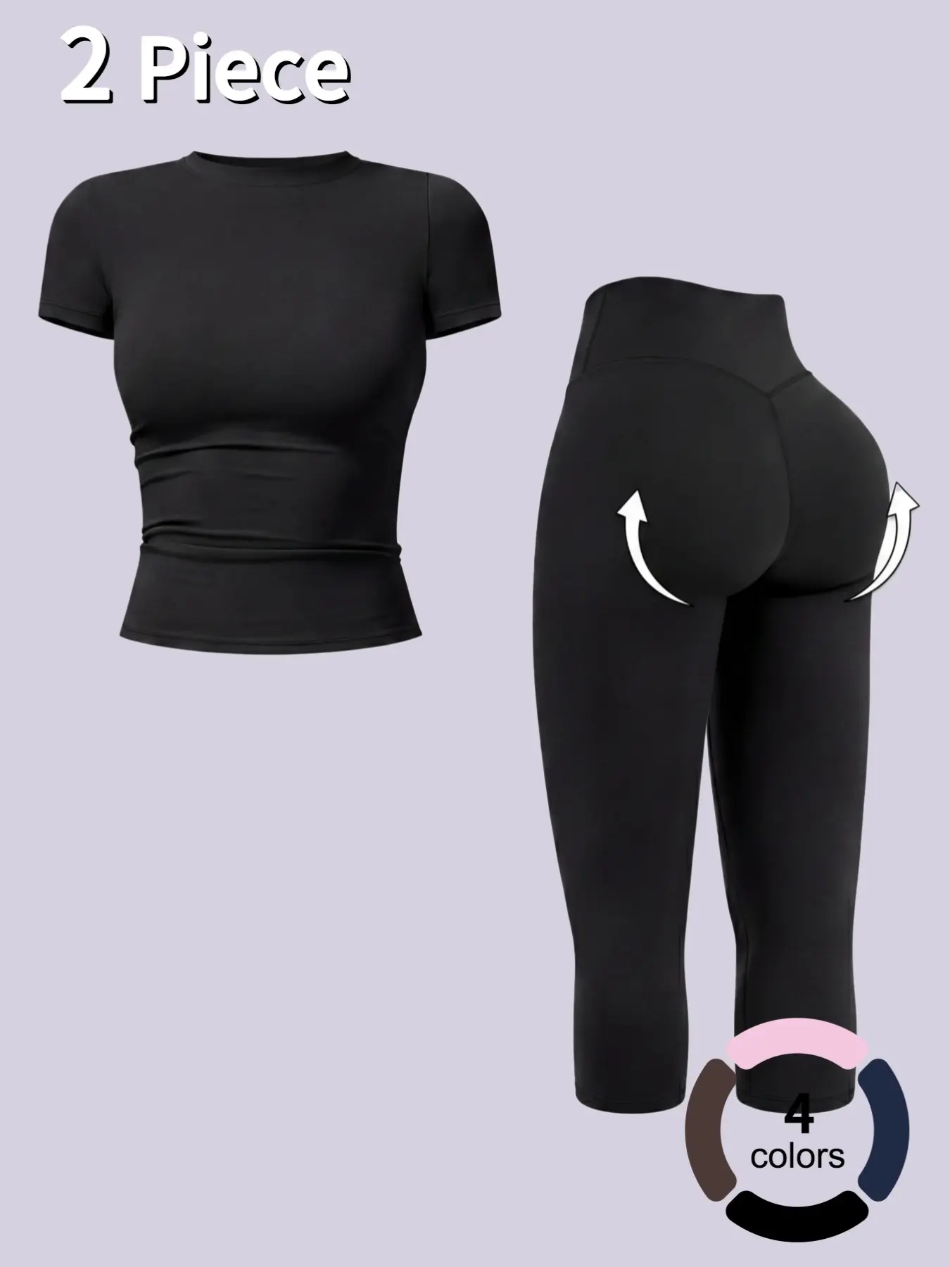 Women's Workout T-shirt Capri Leggings 2-Piece Set Capris Yoga Pants High Waist Short Sleeve T-shirts Slim Fitness Yoga Suit for Gym Sports Daily wear All Seasons