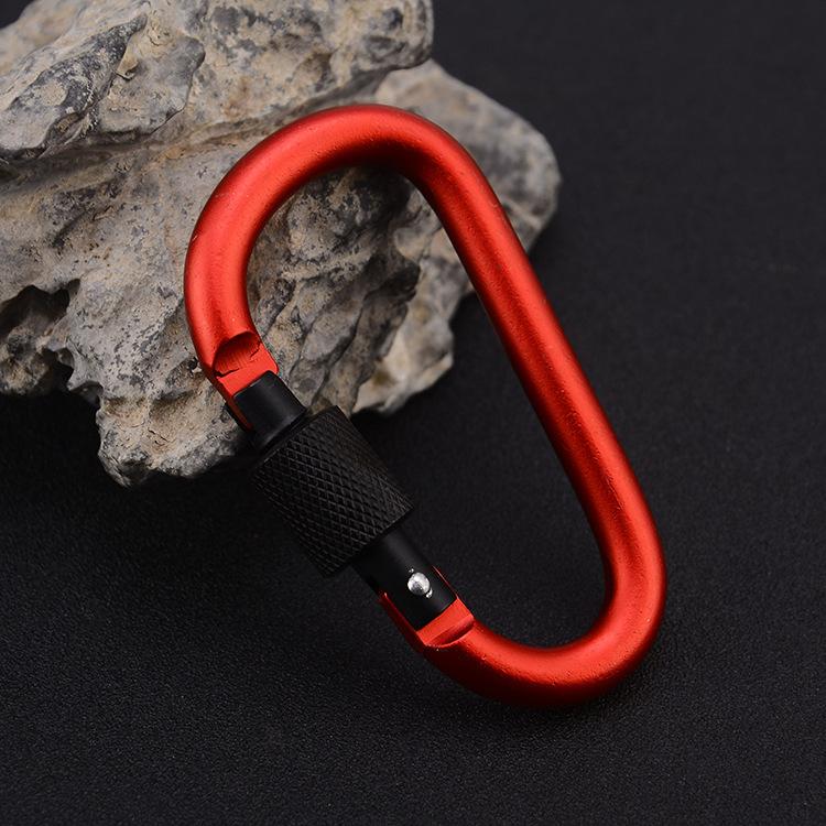 Outdoor Climbing Carabiner Hook Quick-Release D-Type Lockable Aluminum Alloy Extra Strong Durable Nut Keychain Backpack Water Bottle Clip 20 Load Capacity 80mm Length