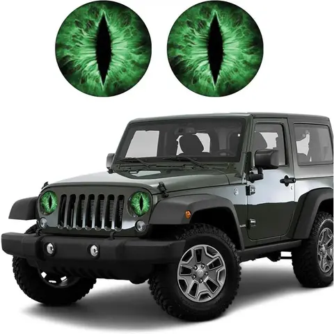 2PCS 3D Stereo Beast Eyes Adhesive Stick-On Car Headlight Decals, Cool Car Decoration Accessories for Jeep Wrangler Body, Window, Bumper