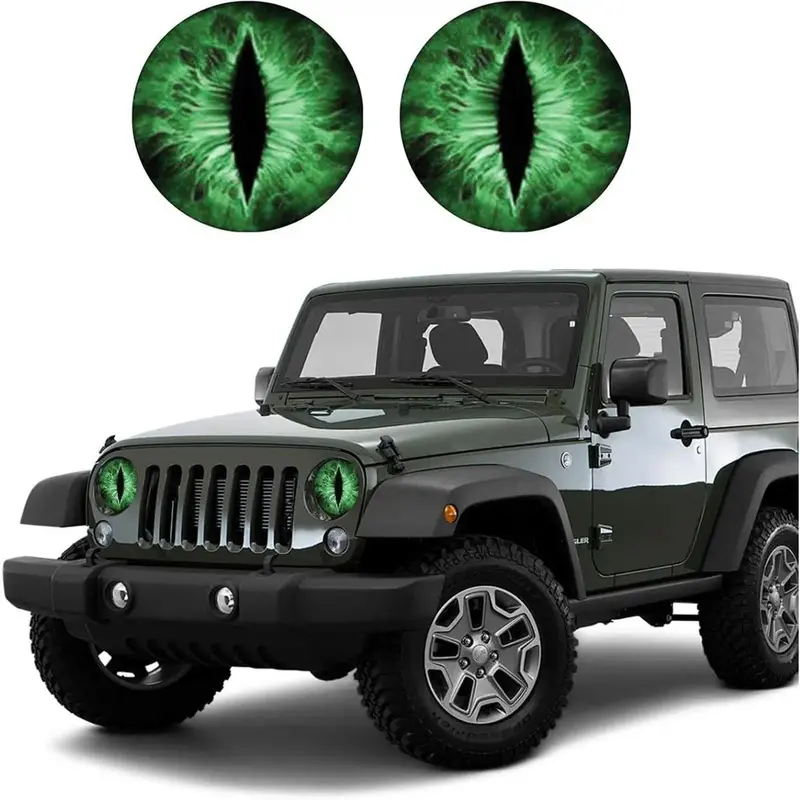 2PCS 3D Stereo Beast Eyes Adhesive Stick-On Car Headlight Decals, Cool Car Decoration Accessories for Jeep Wrangler Body, Window, Bumper