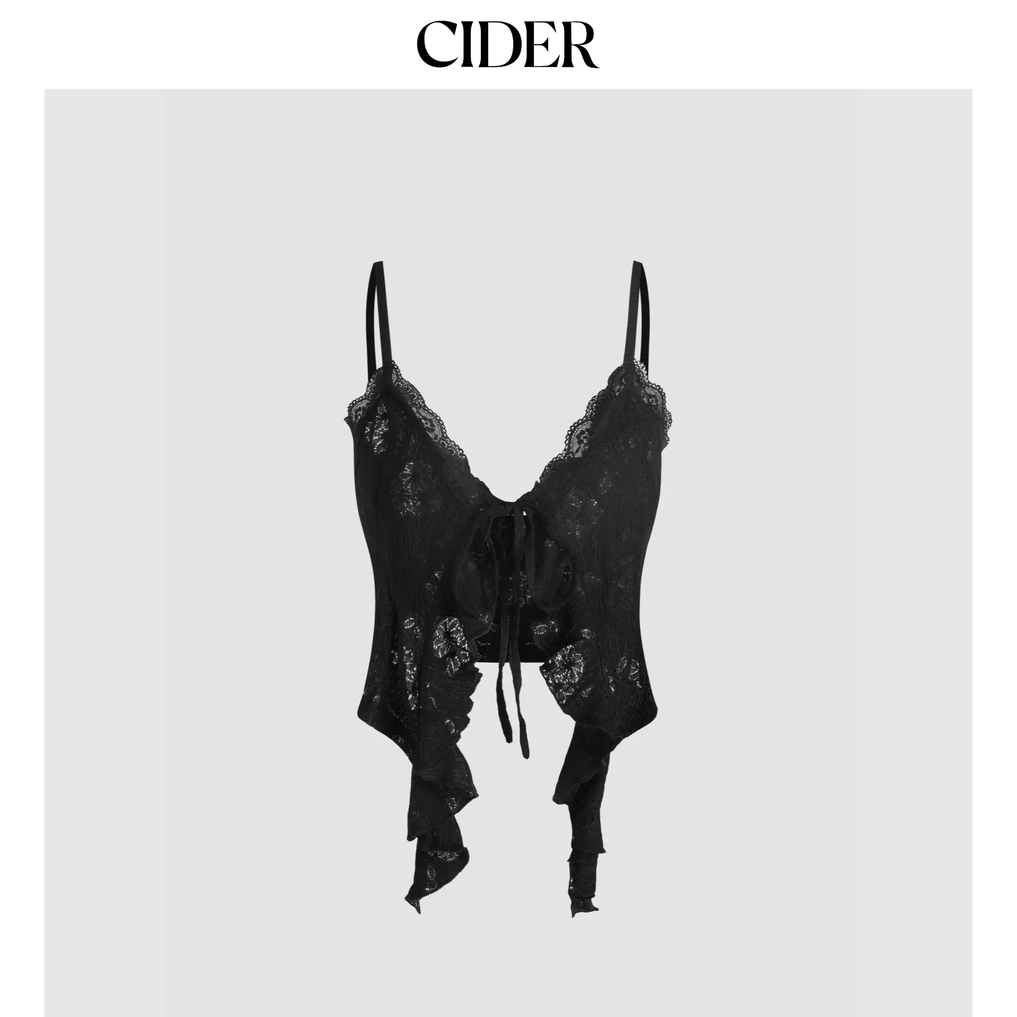 Cider Lace Ruffle Hem Knotted Knit Crop Top Sleeveless Floral