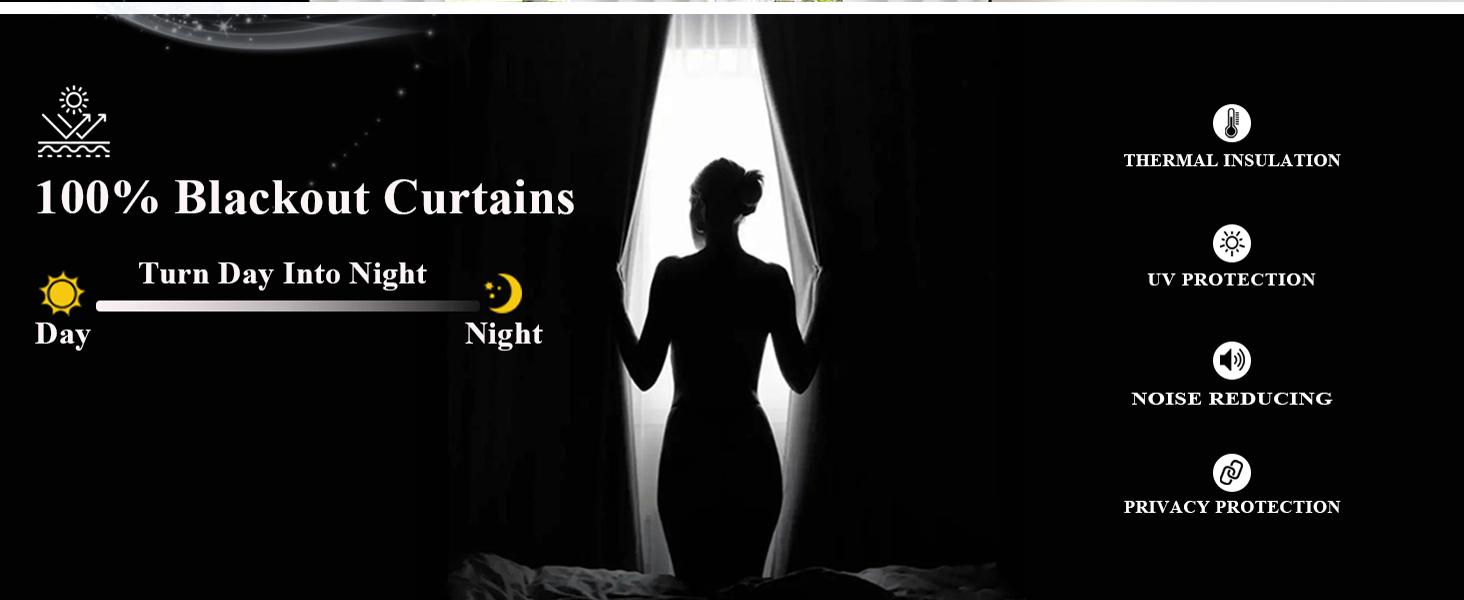Black 100% Black Out Curtains 90 Inch Long 2 Panels for Bedroom,Thermal Sound and Heat Blocking Curtains for Living Room, Complete Room Darkening Window Drapes,52Wx90L