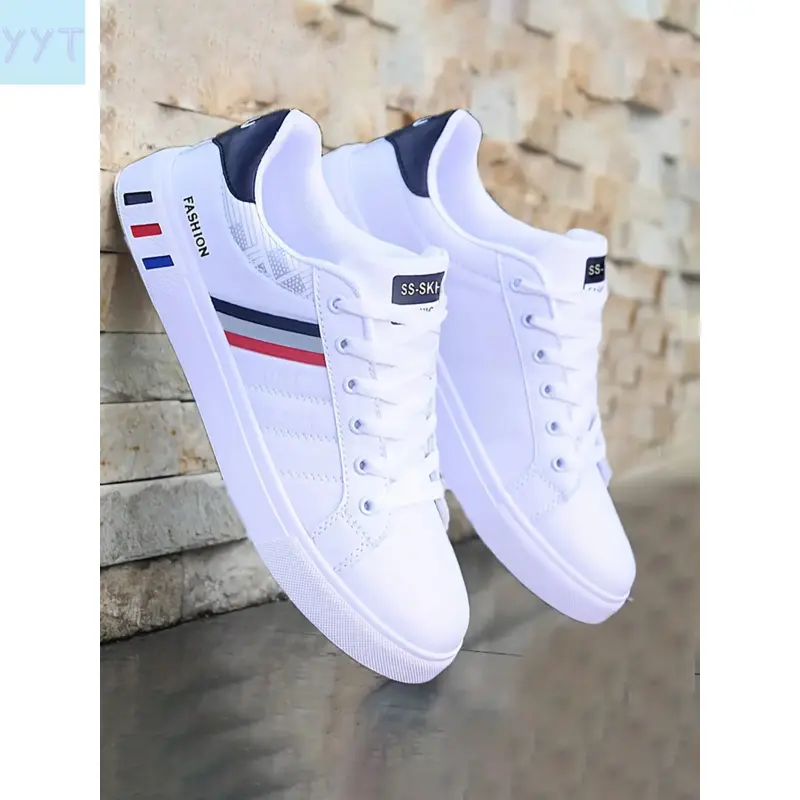 YYT1 Men's Casual Striped Low-Top Sneakers, Lace-Up Shoes, Casual Sneaker Trainer, Casual Athletic Sneakers, PU Upper Material, PVC Sole, Below-Ankle Height, Stylish and Comfortable Footwear