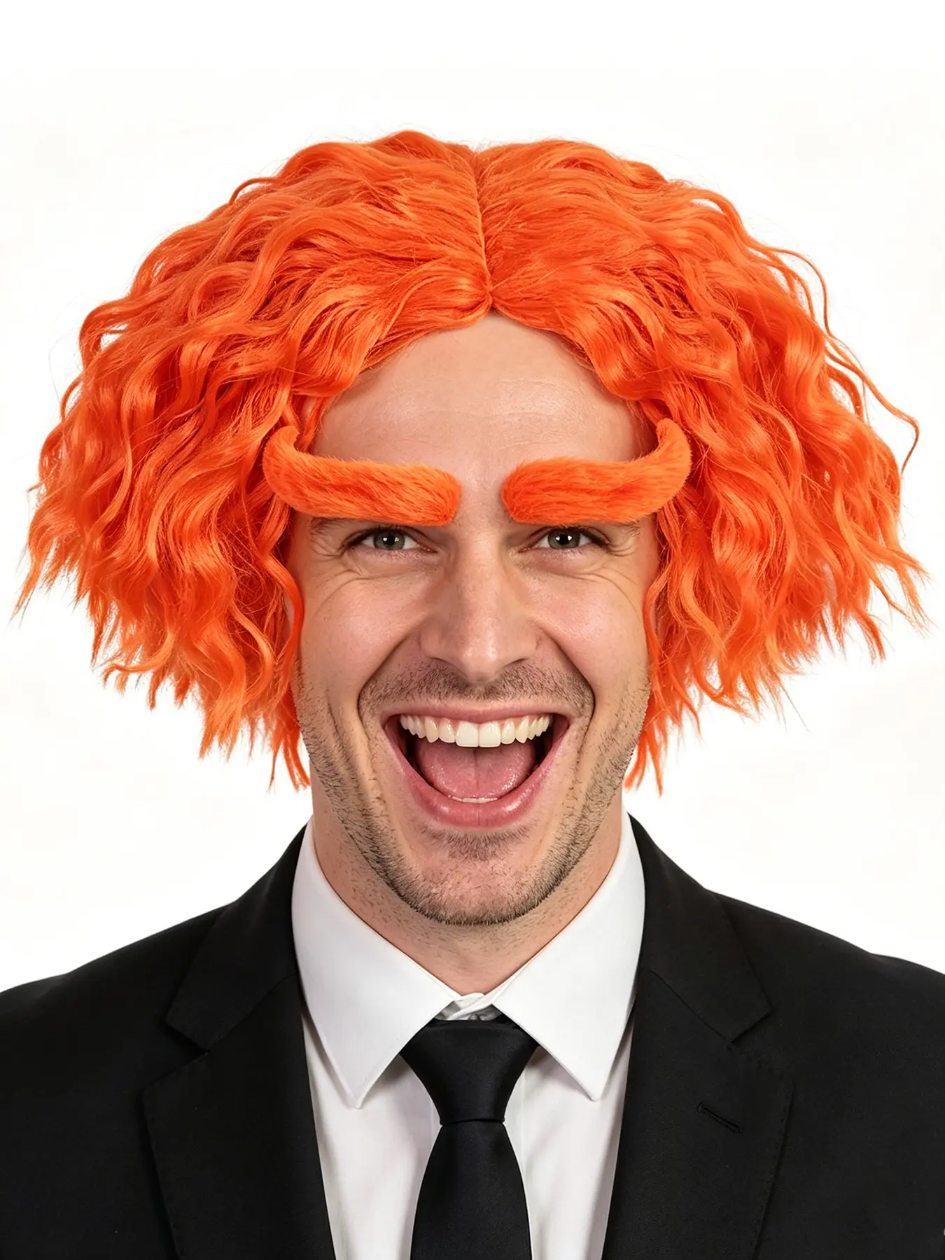 Short Curly Wig with Matching Eyebrow Set, Funny Clown Style Full Head Wig, Ideal for Halloween, Cosplay, Parties, Stage Shows, Synthetic Curly Wigs