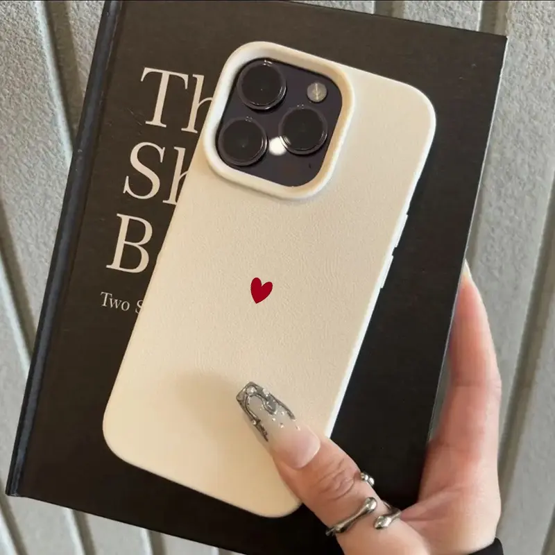 Tiny Red Heart Phone Case, Minimalist Cream Full-Cover Bumper for iPhone 17 16 15 14 13 12 11 X Plus Pro Max, Romantic Anniversary Gift