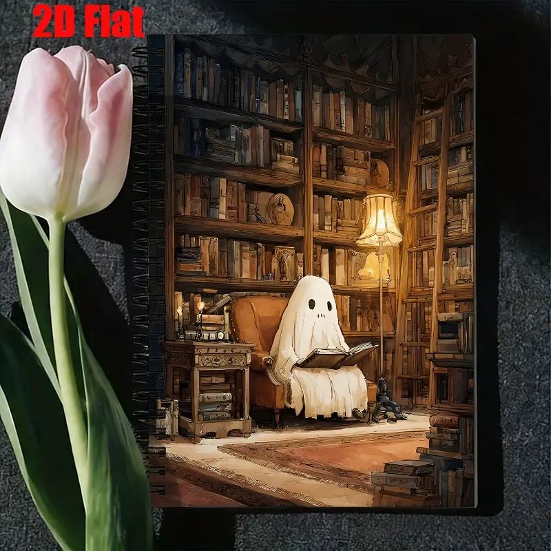 1 Spiral Coil Notebook 5.7x8.26 Inch, High-Quality Lined Pages, Durable Binding, Perfect for Reading Notes, Study Journal, Library Reading Log, Halloween Gift, Christmas Present for Book Lovers, Students and Writers [2D] Flat