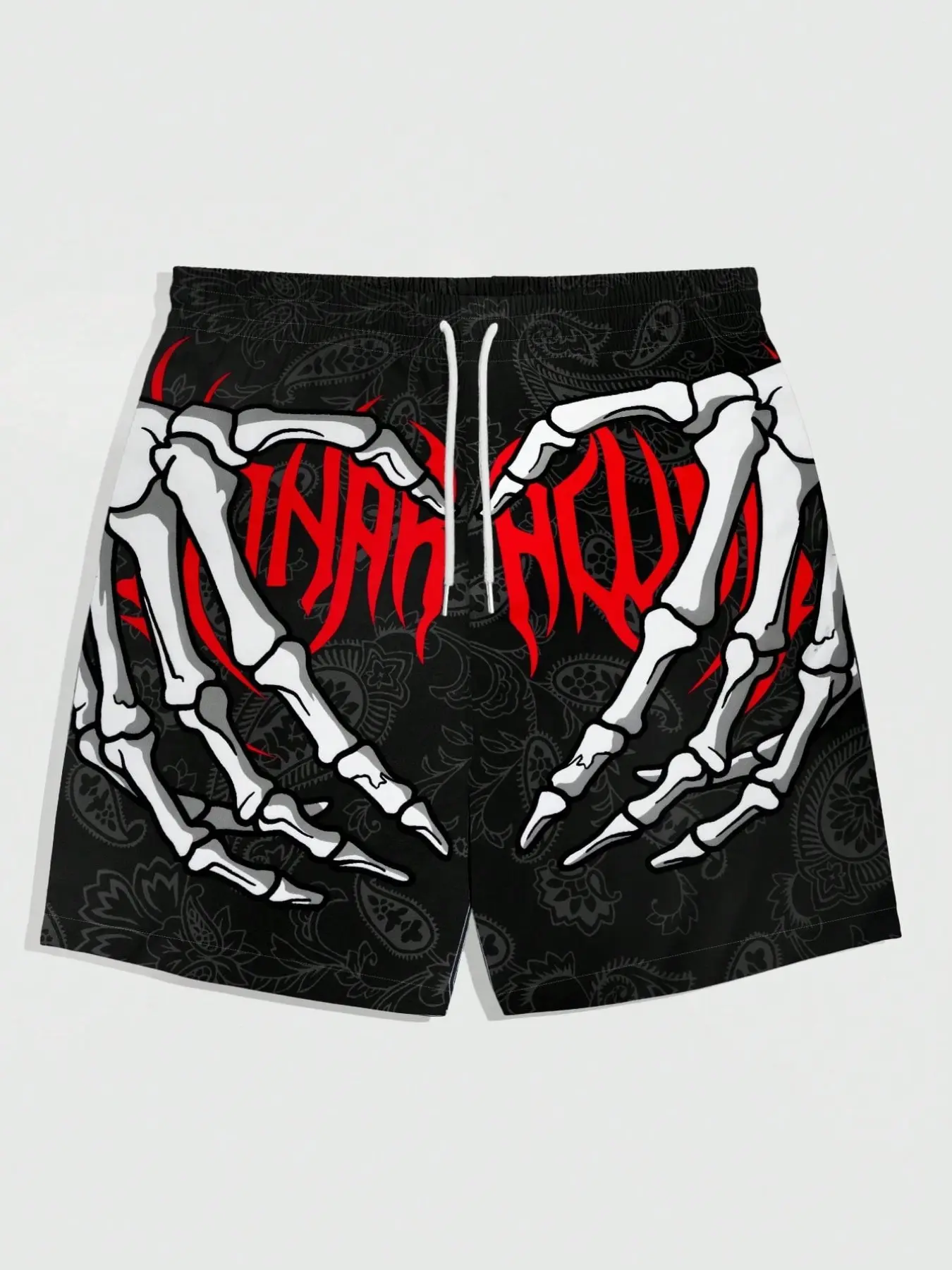 New men's fashionable printed beach shorts with 3D skull pattern - 3D printed on casual polyester fiber drawstring waist, lightweight and comfortable for summer, suitable for casual wear - drawstring shorts - comfortable and fitting shorts