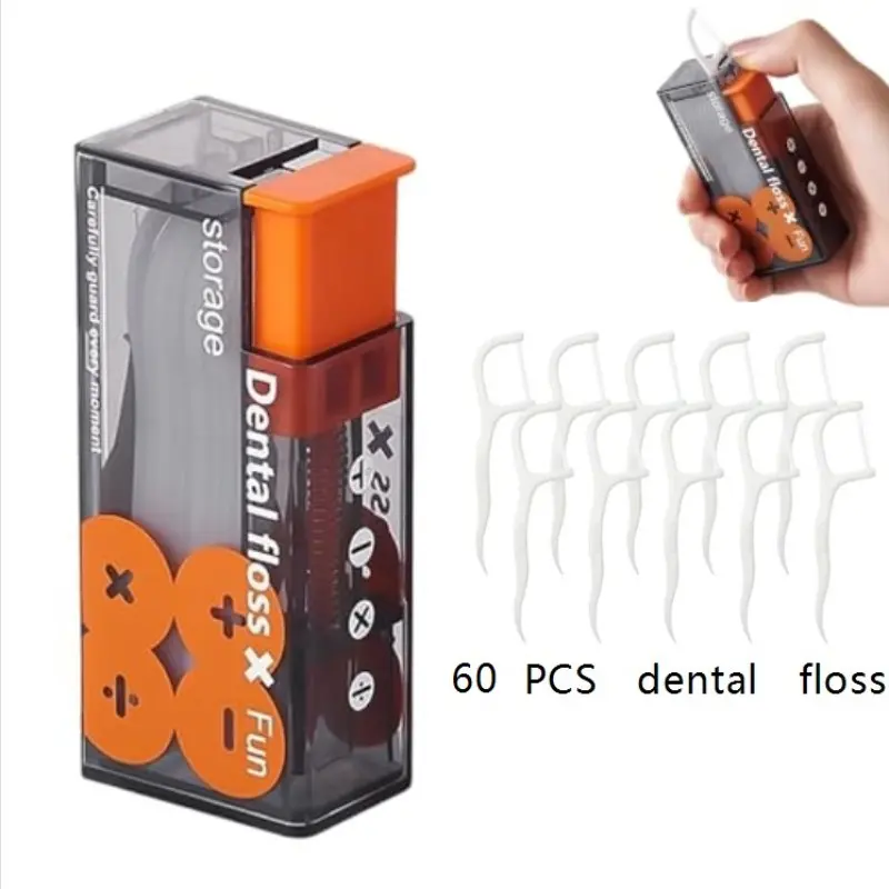 Automatic Pop-up Portable Floss Dispenser with 60 Pcs Dental Floss, Floss Pick Holder, Portable Refillable for Home, Restaurant, and On-the-Go Oral Care